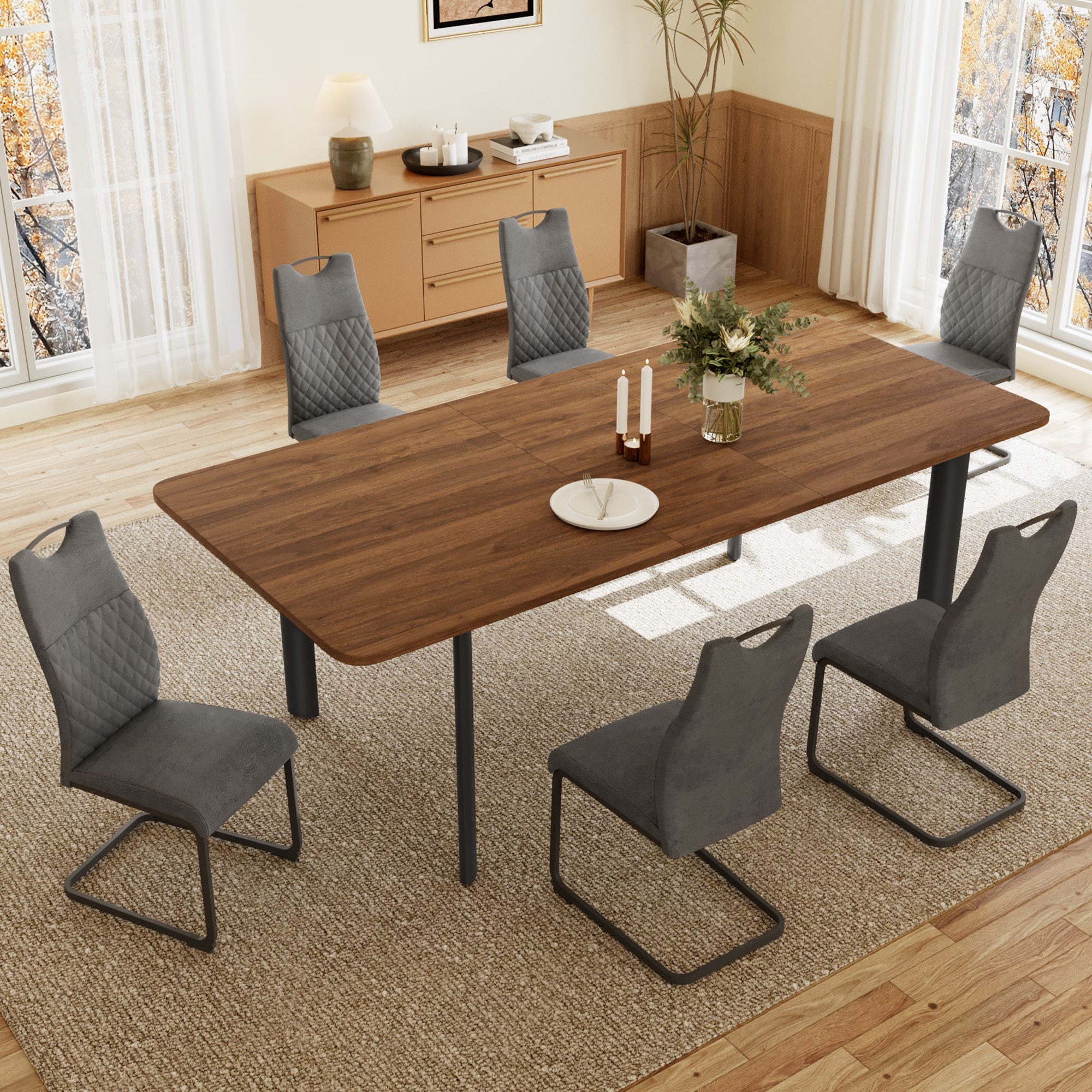 Jiexi Essgruppe Esstisch Mit 4-8 Stühlen Set, Essgruppe Tisch Ausziehbar 16 günstig online kaufen