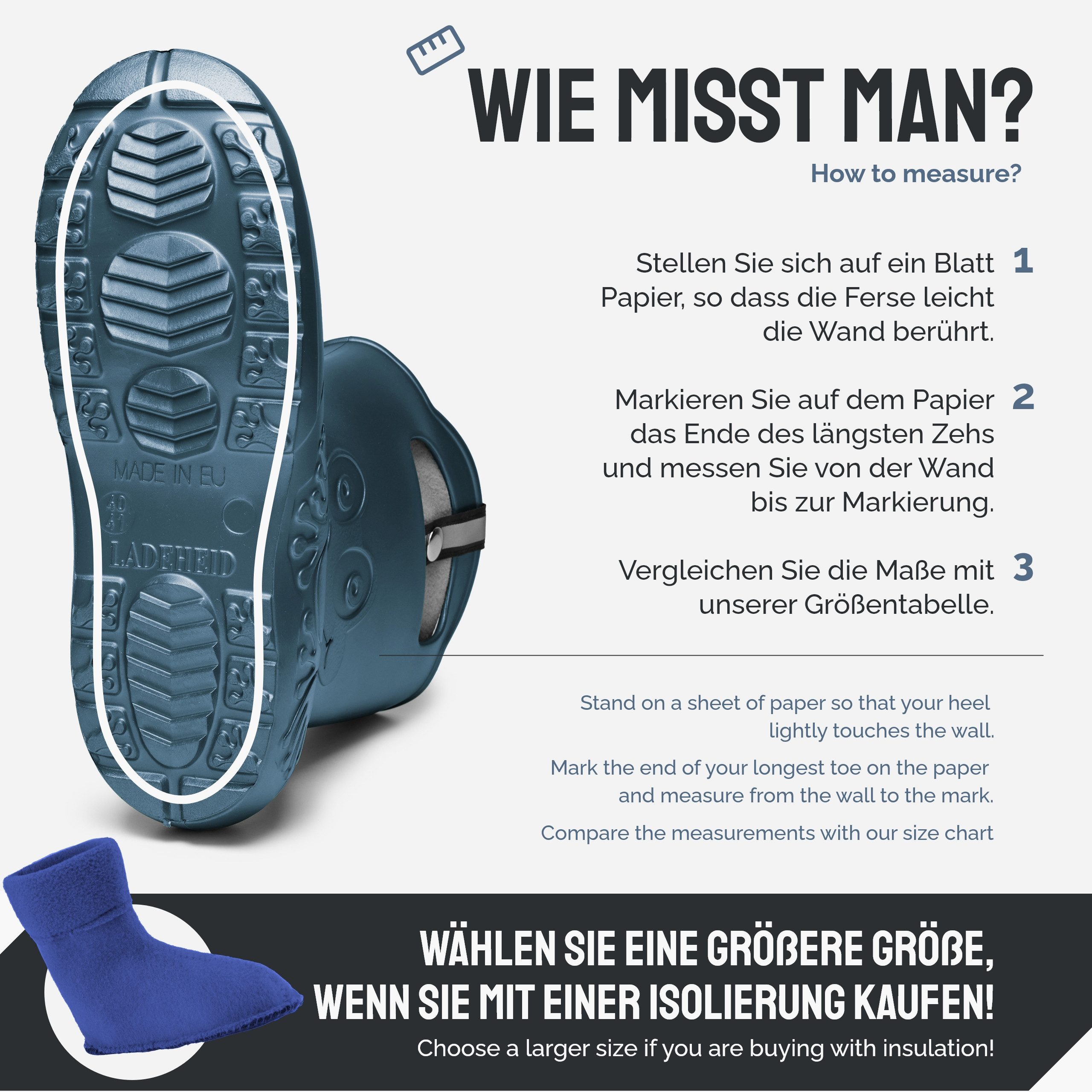 Ladeheid EVA Regenstiefel LA-CA-12 federleichte Regenschuhe Damen Gummistiefel mit herausnehmbares Innenfutter