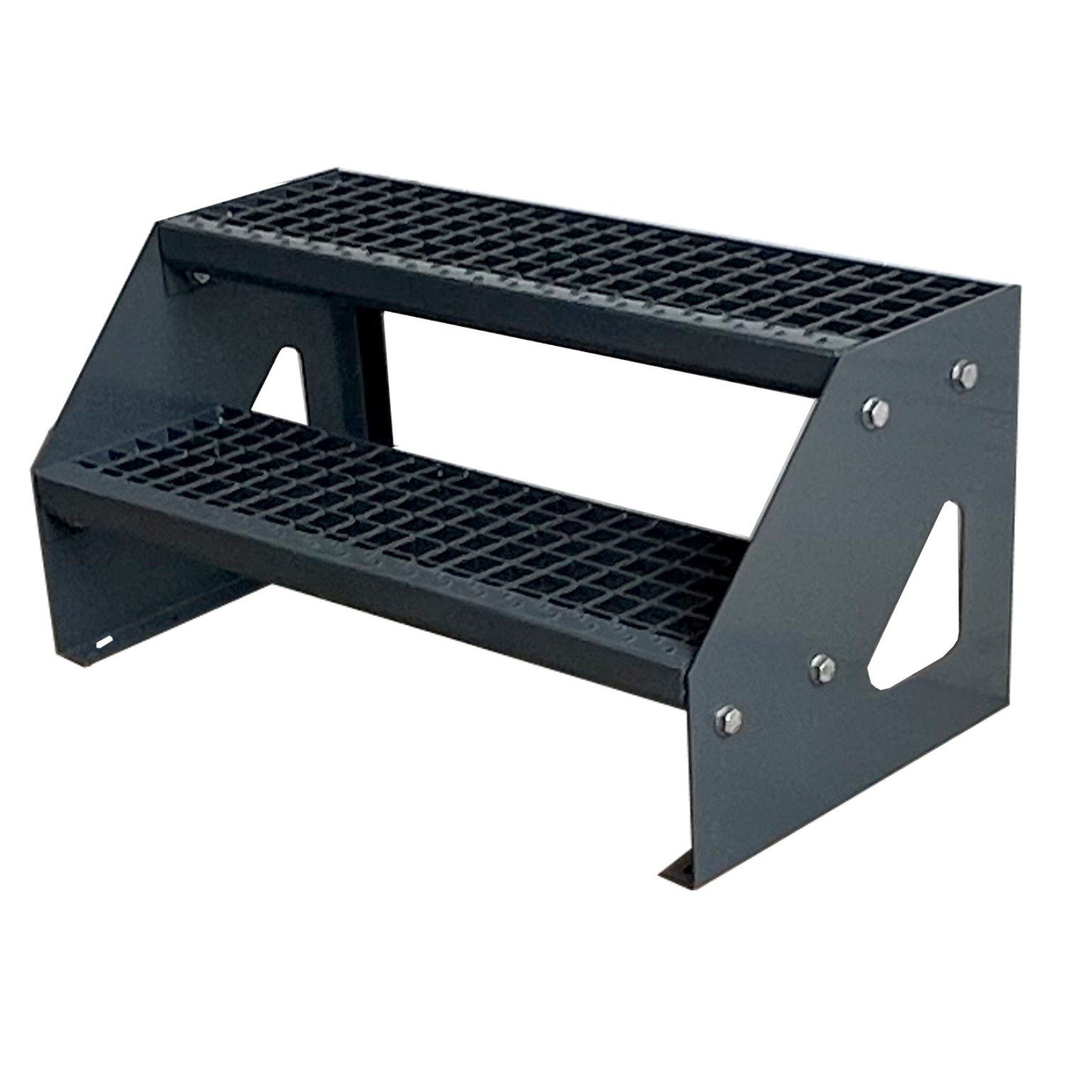 Kaminbau Mierzwa Außentreppe Premium Treppe Komplett Anthrazit Freistehend, für Geschosshöhen bis 38.00 cm, Stufen Gitterroststufen nach DIN 24531, (Höhe 38 cm, Breite wählbar aus 60, 80, 100, 120, 140 cm), Gartentreppe Stahltreppe Wetterfest Rostfrei Feuer-Verzinkt Rutschfest