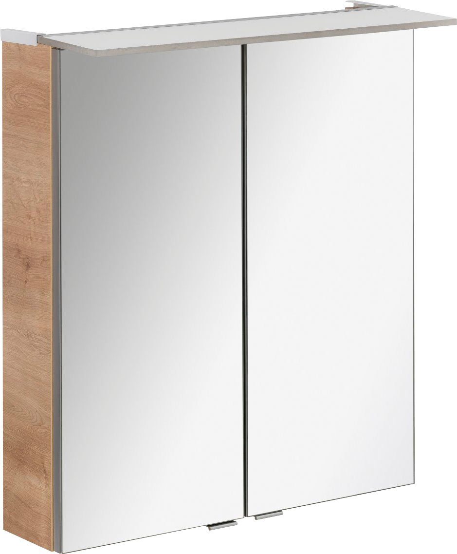 60 2 Breite - 60 Spiegelschrank FACKELMANN Ast-Eiche doppelseitig PE Badmöbel verspiegelt cm, Türen