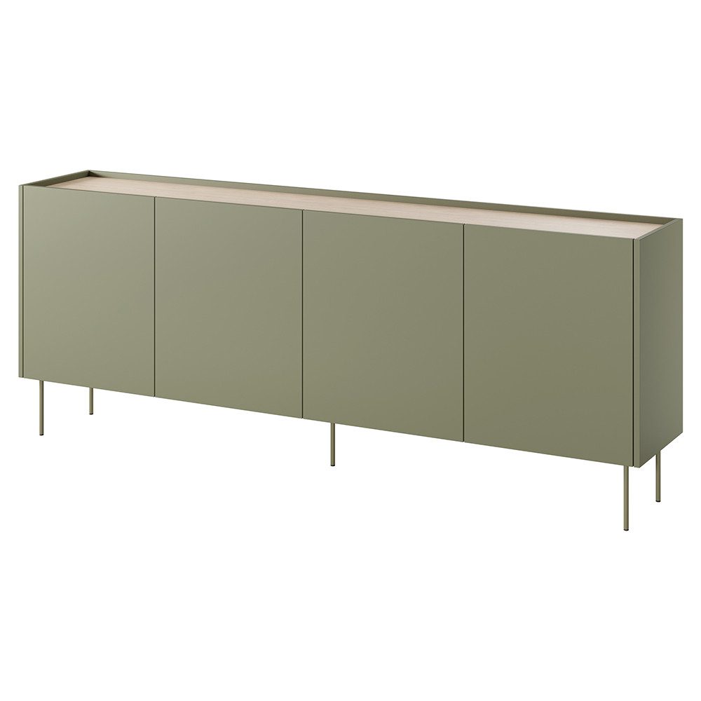 Lomadox Sideboard DELFT-141, in olivgrün und Eiche, 220 cm breit, grifflos