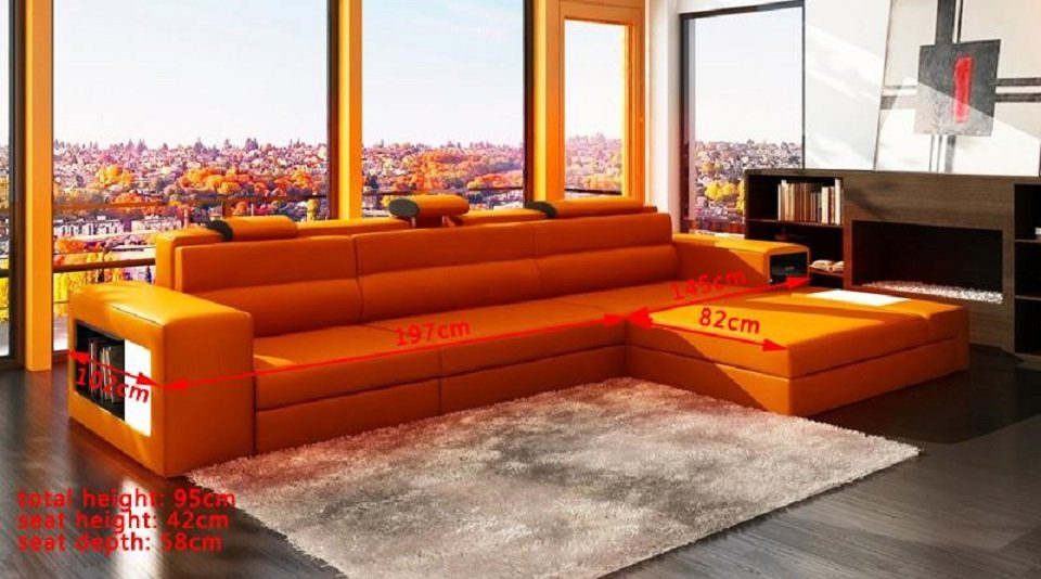 L Couch Form Polster Wohnlandschaft Ecksofa Sofa Ledersofa Sitz Orange Ecksofa JVmoebel