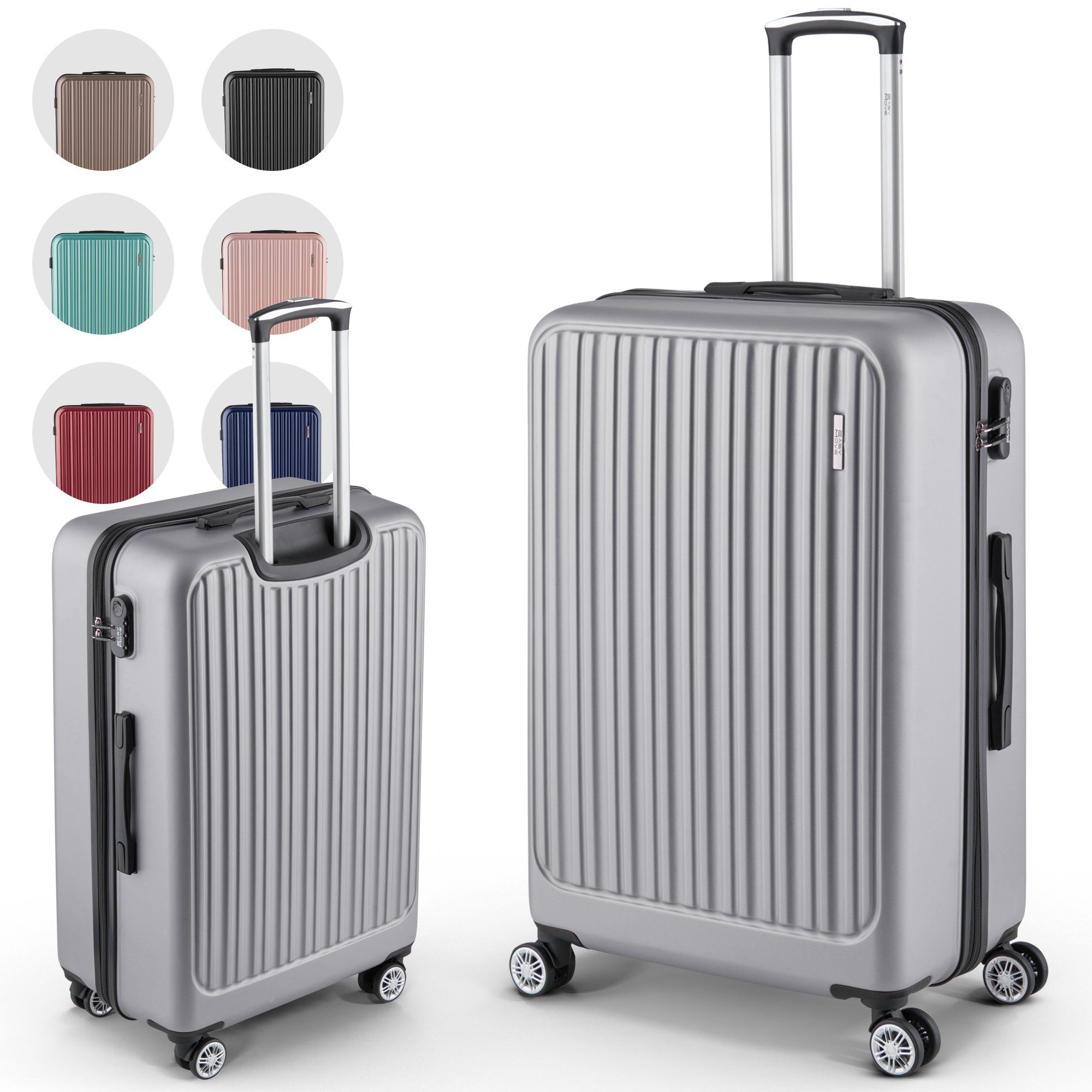 Hartschalen-Koffer, Silver Doppelrollen, Hartschalen-Trolley Ace Gray Easy Reisekoffer 026, Move ABS 360° 100%