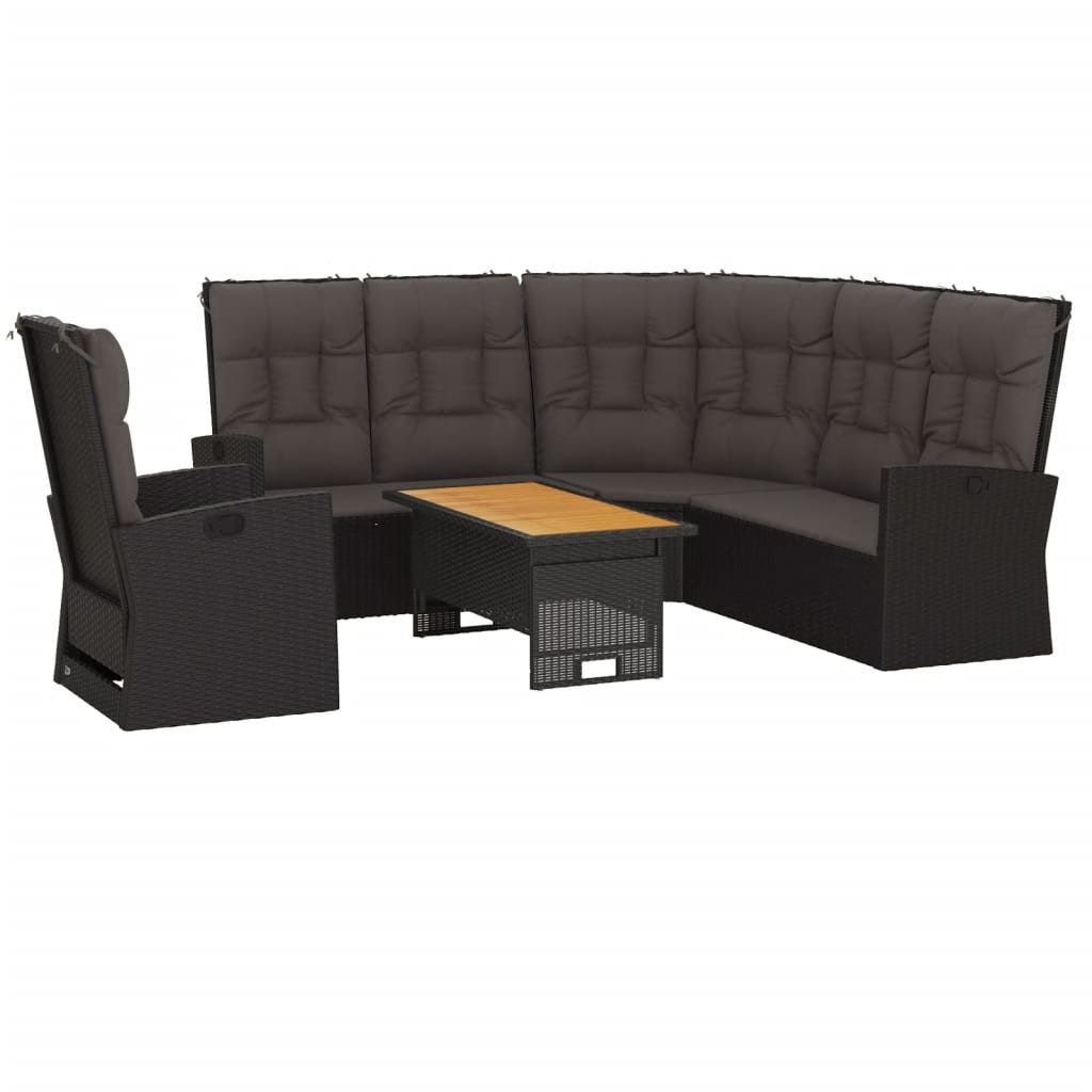 vidaXL Gartenlounge-Set 3-tlg. Garten-Lounge-Set mit Kissen Schwarz Poly Rattan, (3-tlg)