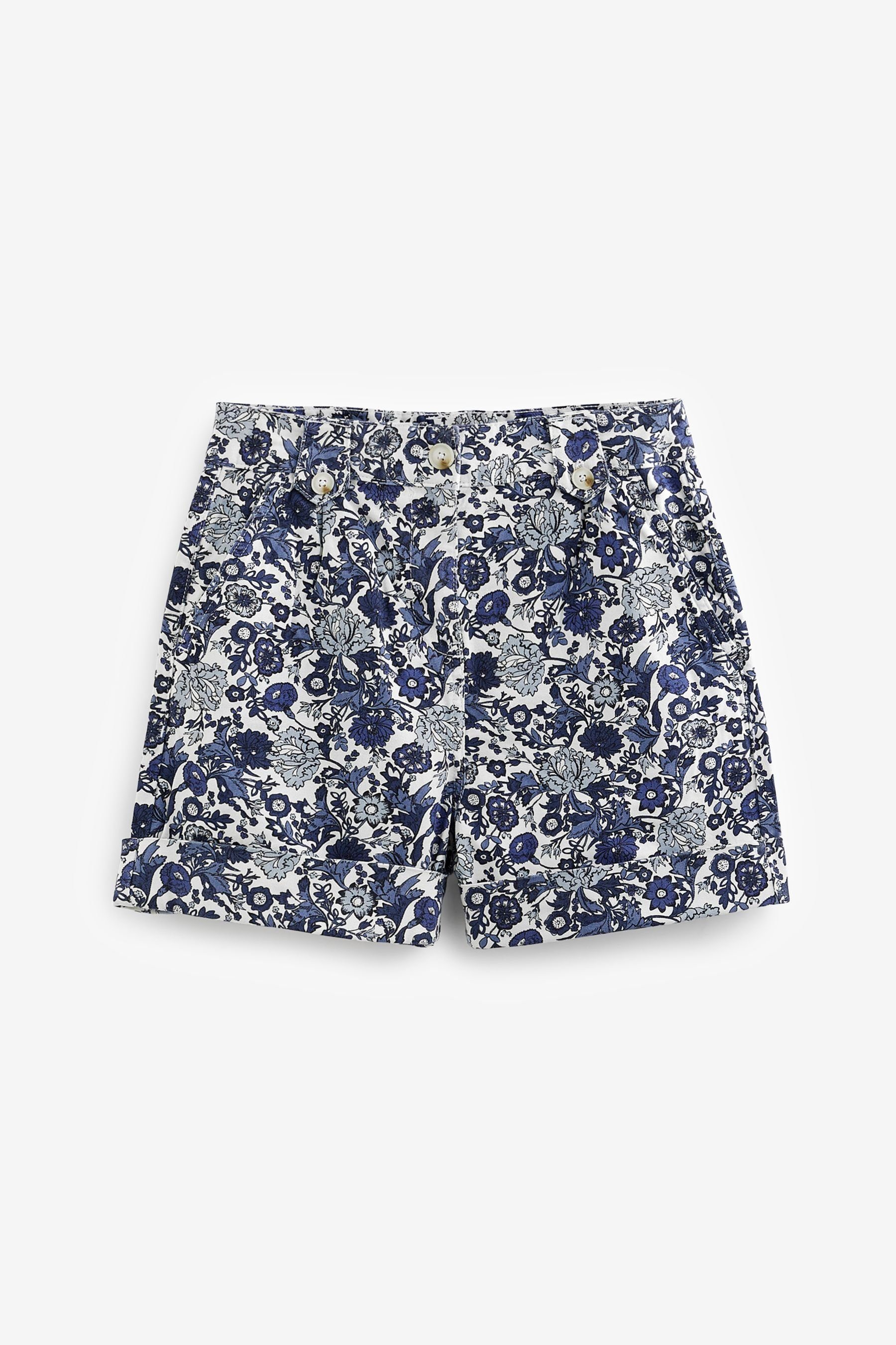 Bedruckte Next mit Navy/White Shorts (1-tlg) Shorts Floral Knopfleist