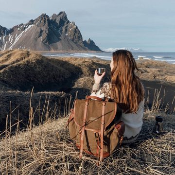 DRAKENSBERG Wanderrucksack »Henry« Oliv-Grün, Damen und Herren Rucksack im alpinen Vintage-Design, Canvas, Leder