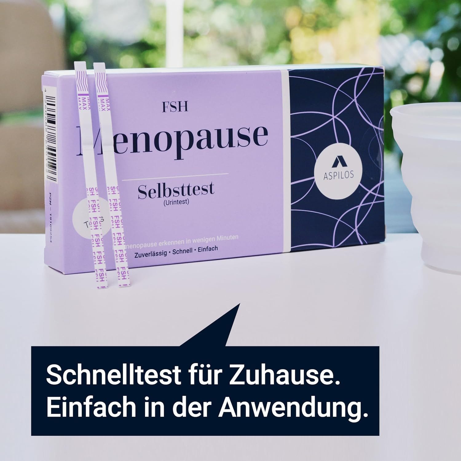 ASPILOS Ovulationstest Menopause Selbsttest für Zuhause in 3 Minuten - 2er Set - Hormontest, zuverlässig & präzise, 1-tlg., zuverlässig & präzise, Wechseljahre, Urin-Test, Labor-Qualität, medizinischer Test