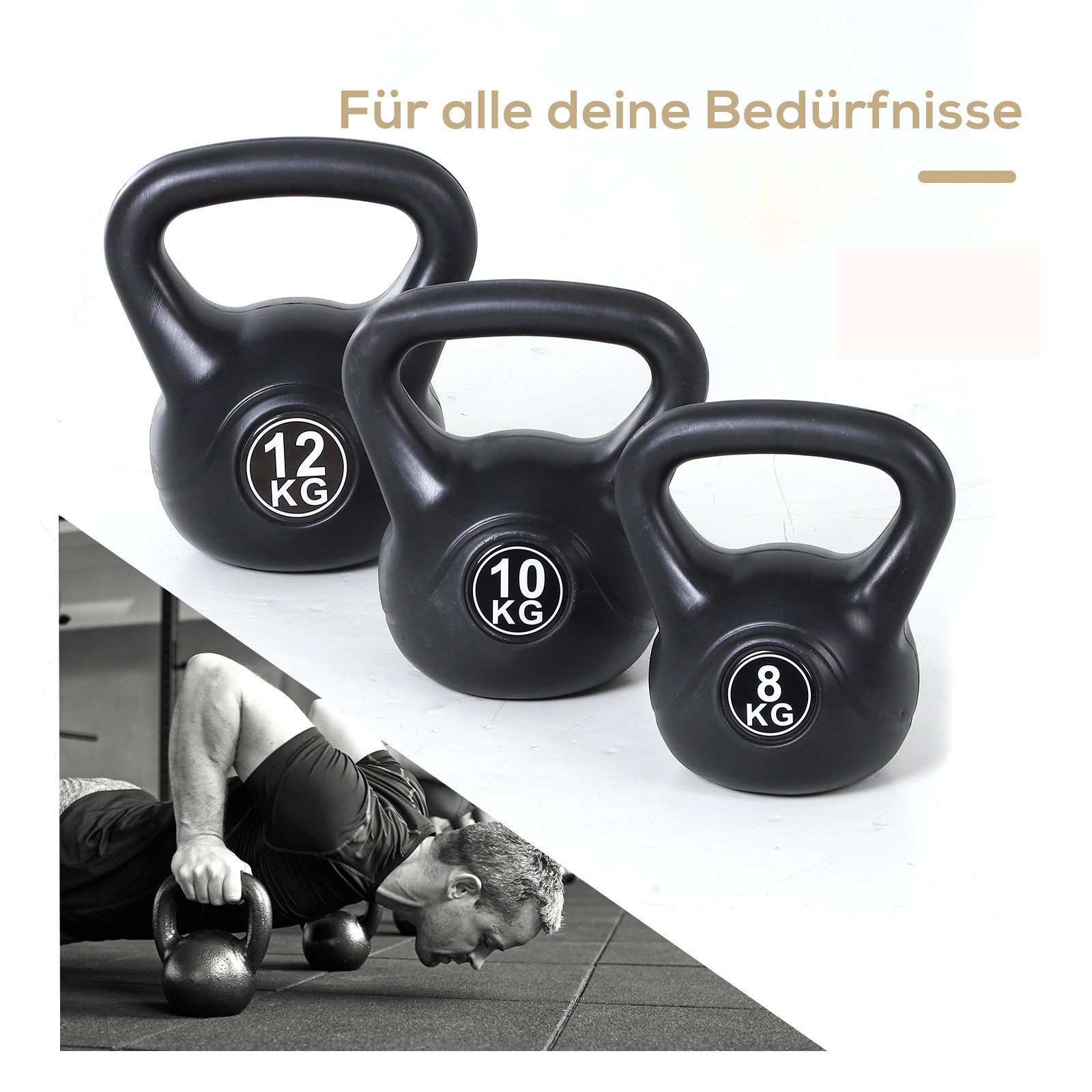 HOMCOM Kettlebell mit Sand befüllt, (Kugelhantel, 12 kg Gewicht-Hantel), für Anfänger, Zuhause, Krafttraining