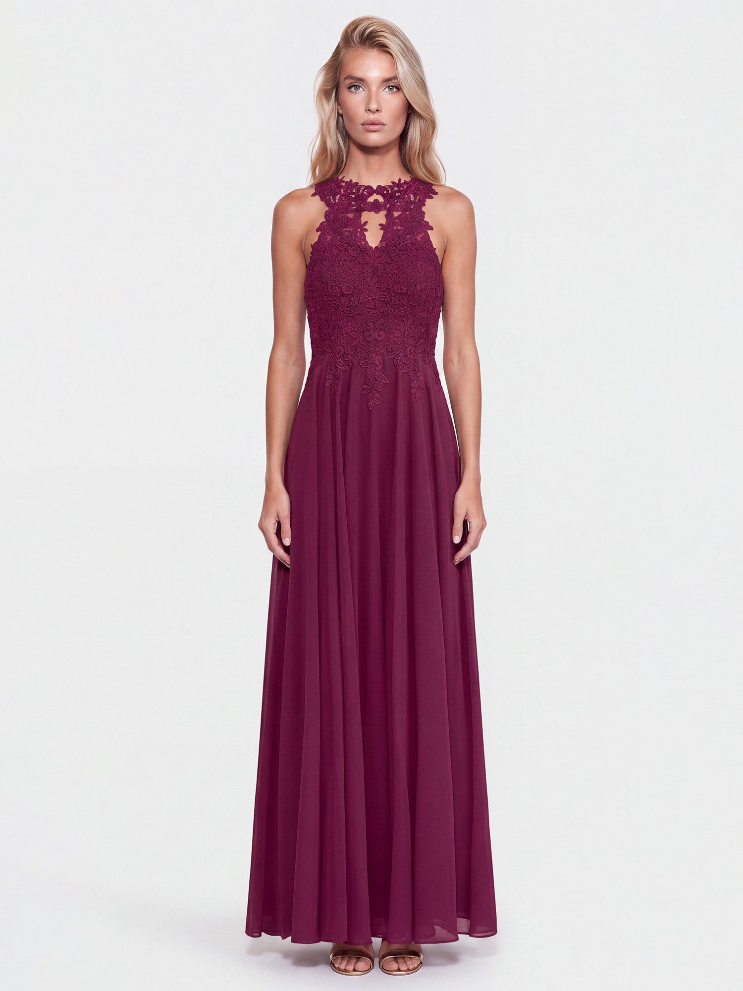 Apart Abendkleid mit floraler Spitze und Chiffon