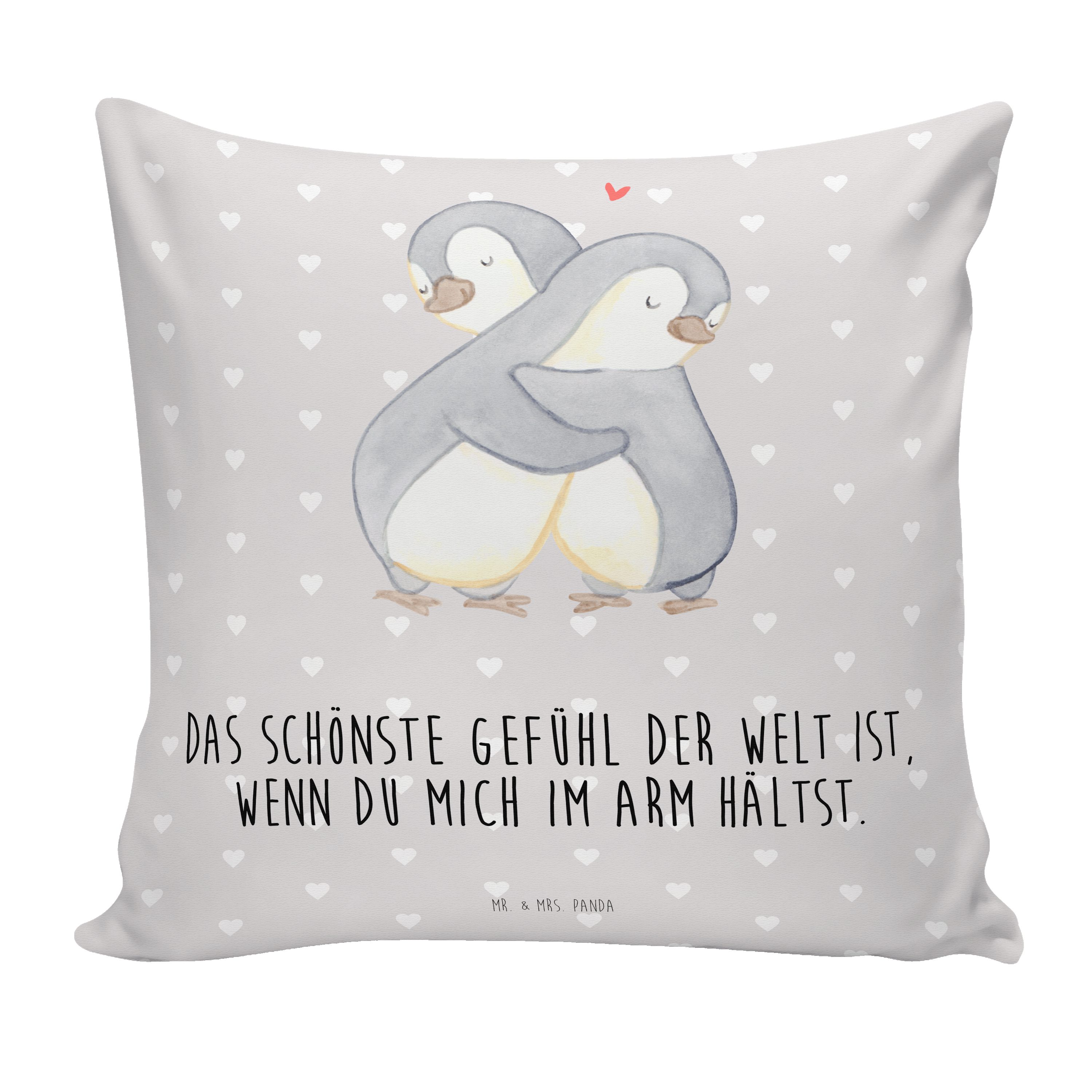 Mr. & Mrs. Panda Dekokissen Pinguine Kuscheln - Grau Pastell - Geschenk, Hocheitstag, Freund, Kop
