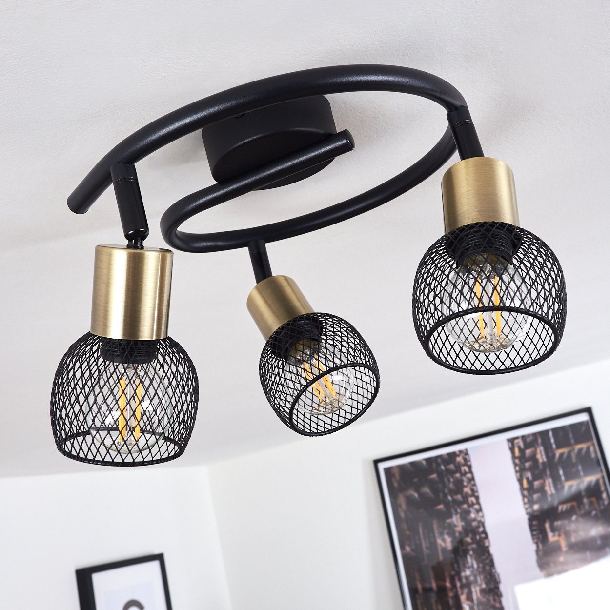 hofstein Deckenleuchte »Pieve« Deckenlampe aus Metall schwarz, gold Zimmerlampe 3-flammig, ohne Leuchtmittel, 3xE14, Leuchtenköpfe sind beliebig schwenkbar – Bild 2 von 5