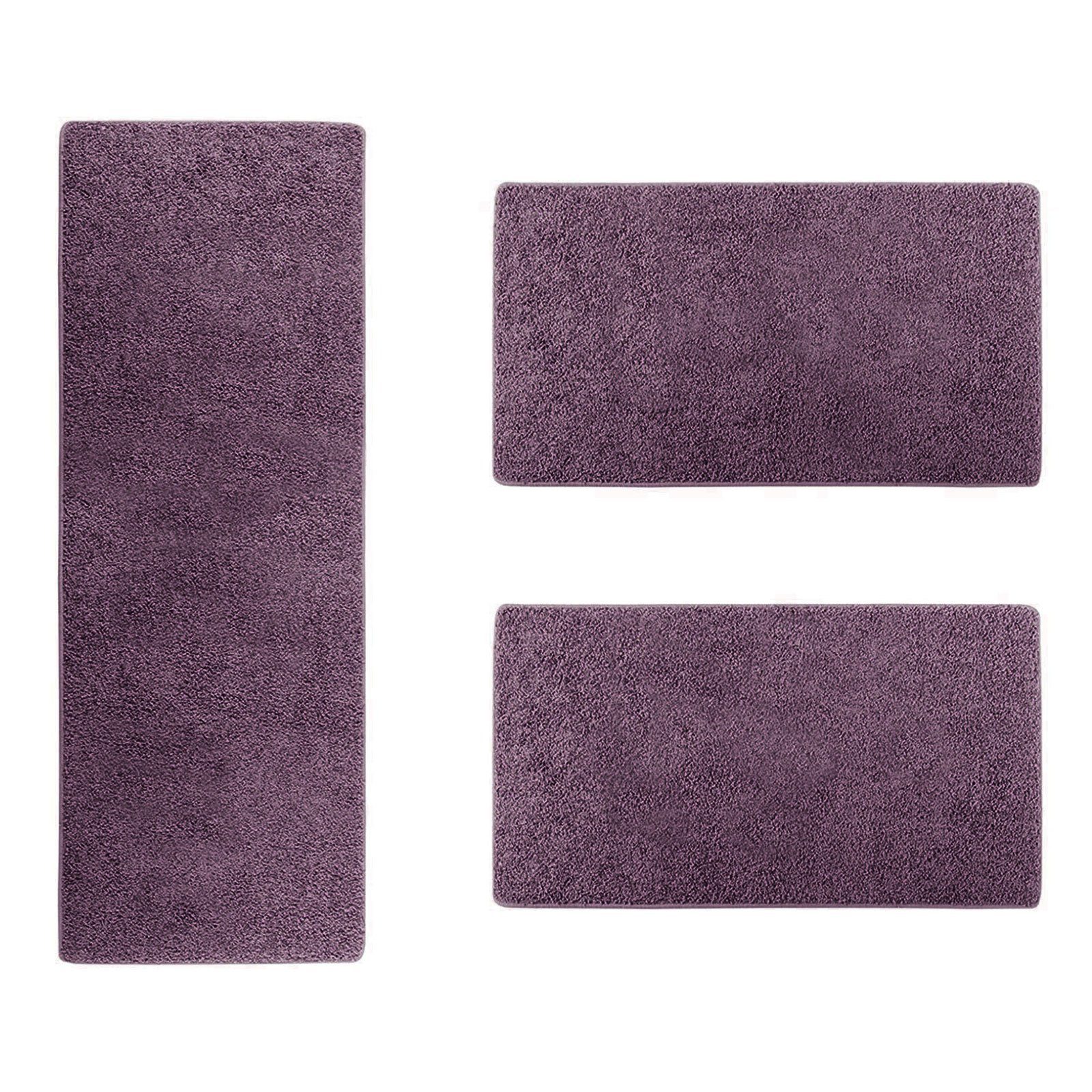 Floordirekt Hochflor-Bettumrandung Barcelona Lila, 3 Größen, Teppichläufer, ideal im Schlafzimmer, Höhe 22 mm, (3-tlg), Shaggy