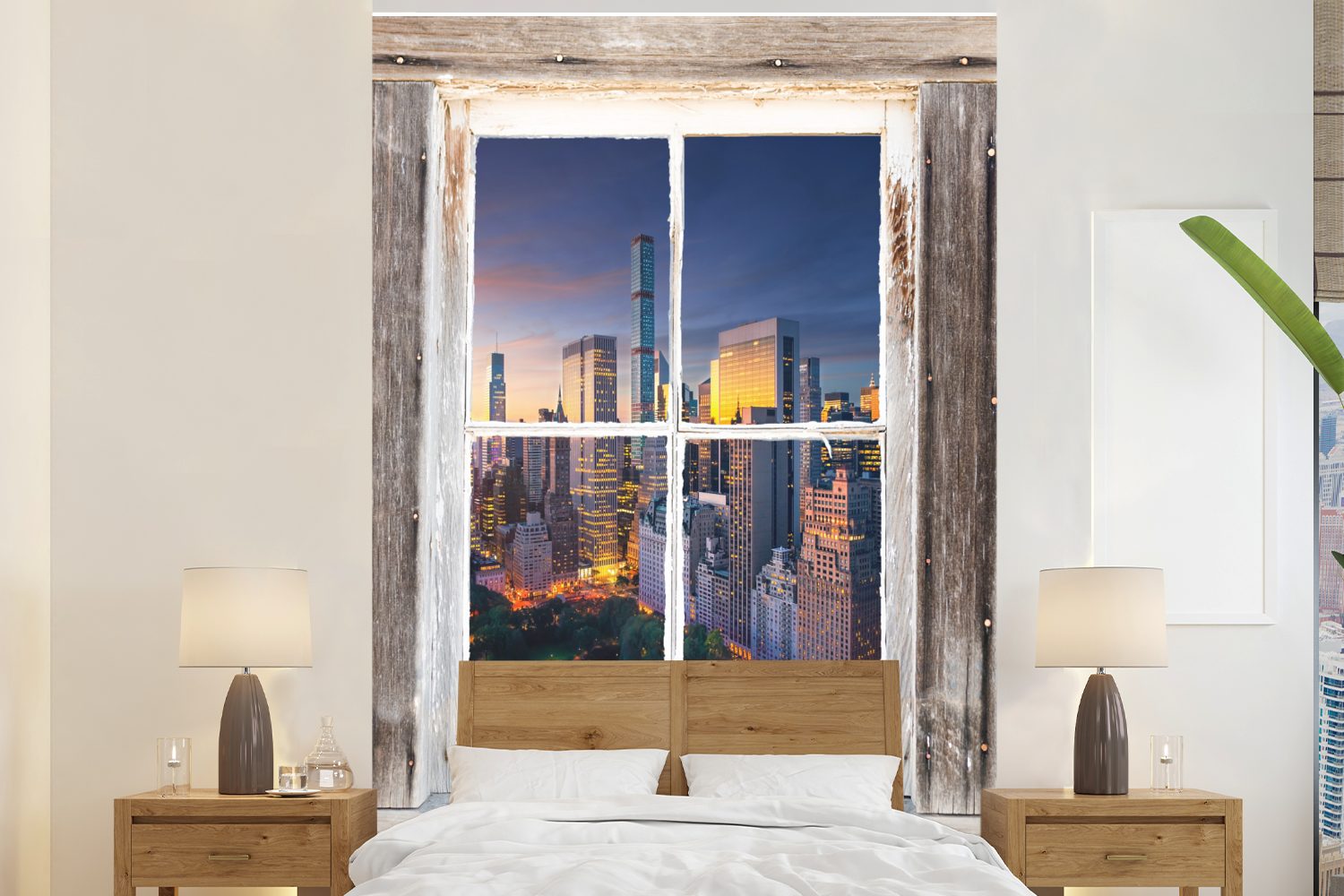 MuchoWow Fototapete Durchsichtig - New York - Holz, Matt, bedruckt, (3 St), Montagefertig Vinyl Tapete für Wohnzimmer, Wandtapete