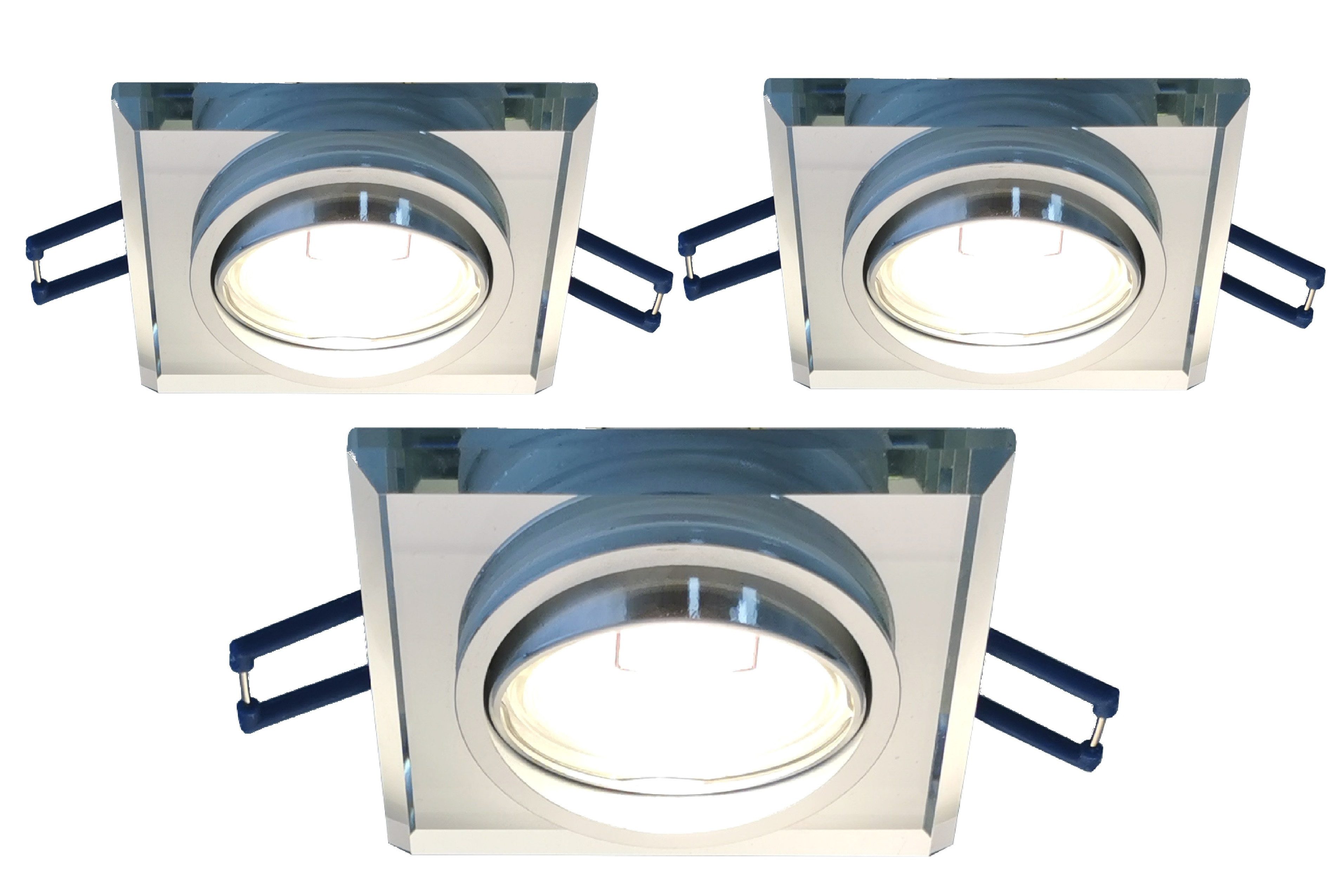TRANGO LED Einbauleuchte, 3er Set 6729S-03GU5W-AK *CRYSTAL* LED Deckenstrahler aus handgeschliffenem Glas & Alu inkl. 3x 5 Watt GU10 LED Leuchtmittel 3000K warmweiß, Einbauleuchte, Einbauspots, Deckenleuchte, Deckenspots, Badleuchte, Deckenlampe