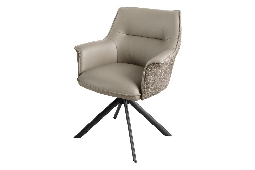 riess-ambiente Drehstuhl LE GRAND taupe – Echtleder, Strukturstoff, 180° drehbar, mit Armlehne (Einzelartikel, 1 St), mit Metallgestell & Auto-Return-Funktion – ideal für Deinen Esstisch