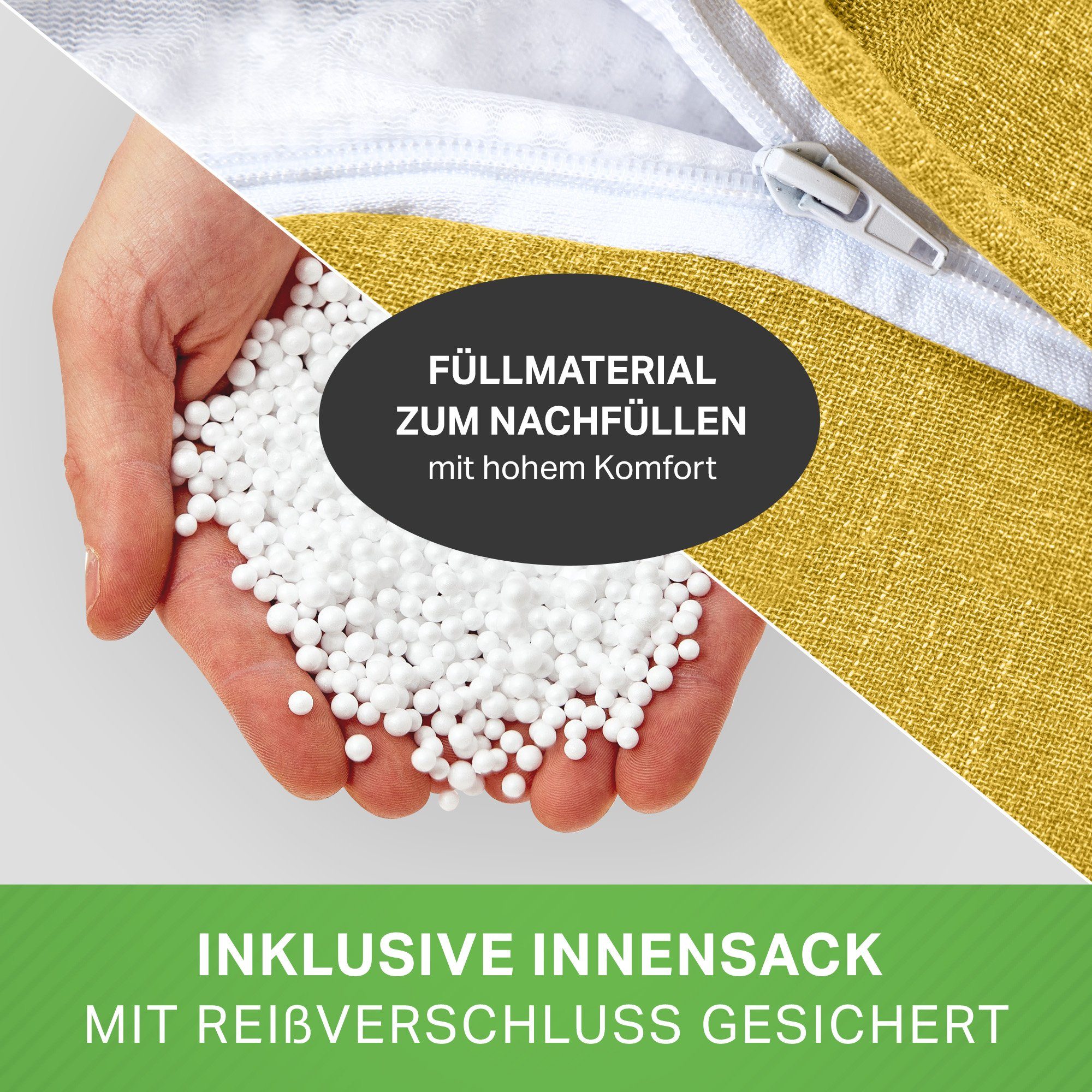 Weich Riesensitzsack Sitzkissen Füllung, Home-Linen Sitzsack und Liegekissen Sandgelb Bean Pouf Bodenkissen Drinnen Lounge EPS-Perlen mit Waschbar), Stoff Kuschelig Green (Indoor