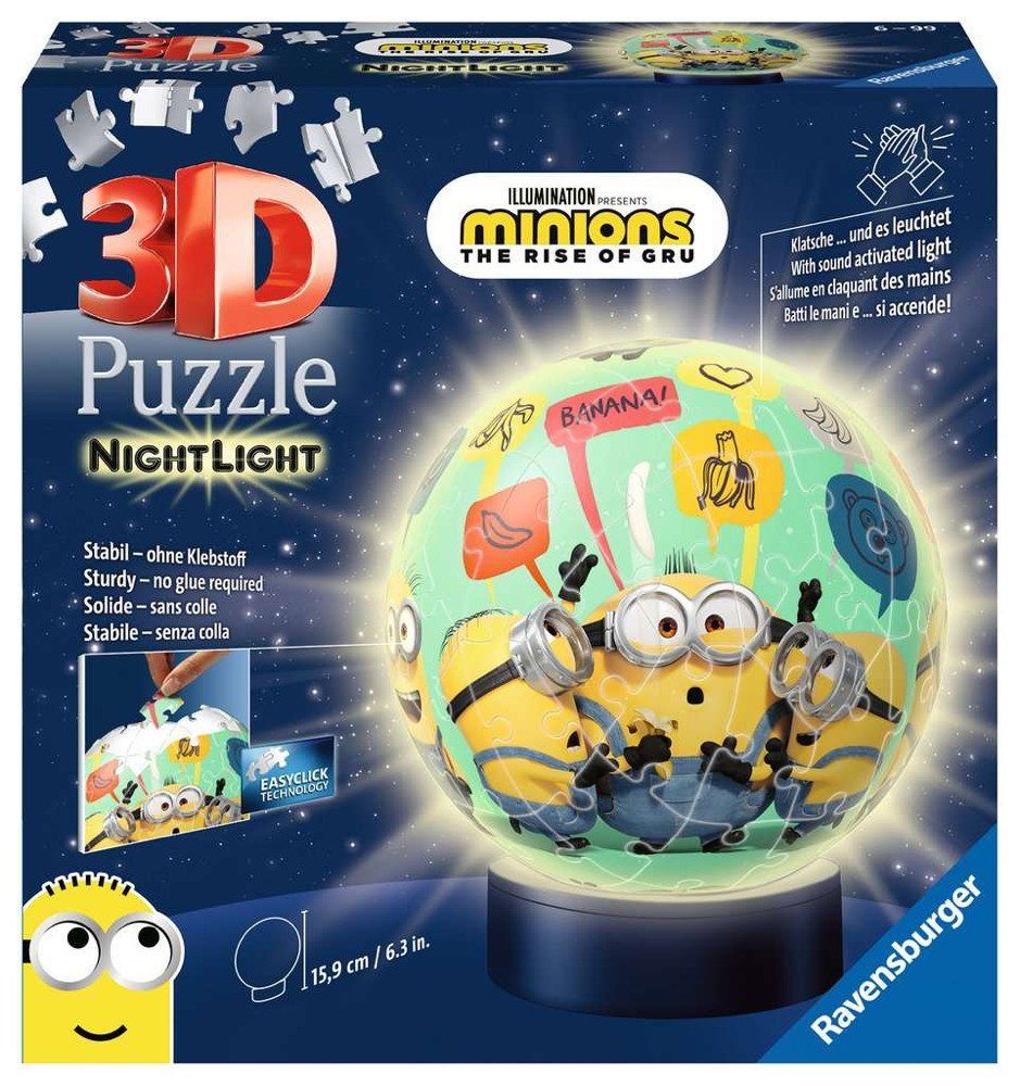 Ravensburger 3D-Puzzle 72 Teile Ravensburger 3D Puzzle Ball Nachtlicht Minions 11180, 72 Puzzleteile