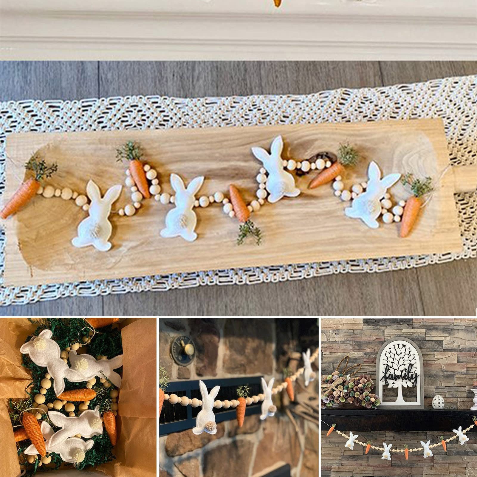 CLTYQ Osterkranz Ostergirlande mit Filz Osterhasen Holzperlen,1m/1.3m Größe, für Tisch Fenster Ostern Haus Dekoration Osterdeko zum Aufhängen