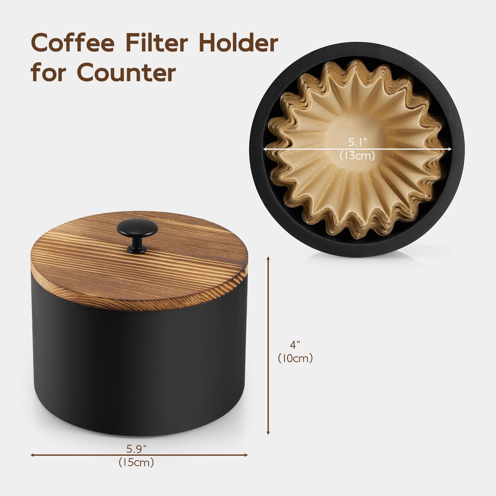 SURFOU Papierfilter Kaffeefilterhalter aus Holz für Kaffeestation und Küche, Holz, Zubehör für Kaffeefilter - Kegel- & Korbfilter, Auch für Kaffeepads geeignet, Staubgeschützte Aufbewahrung, Schneller Zugriff, Platzsparendes Design