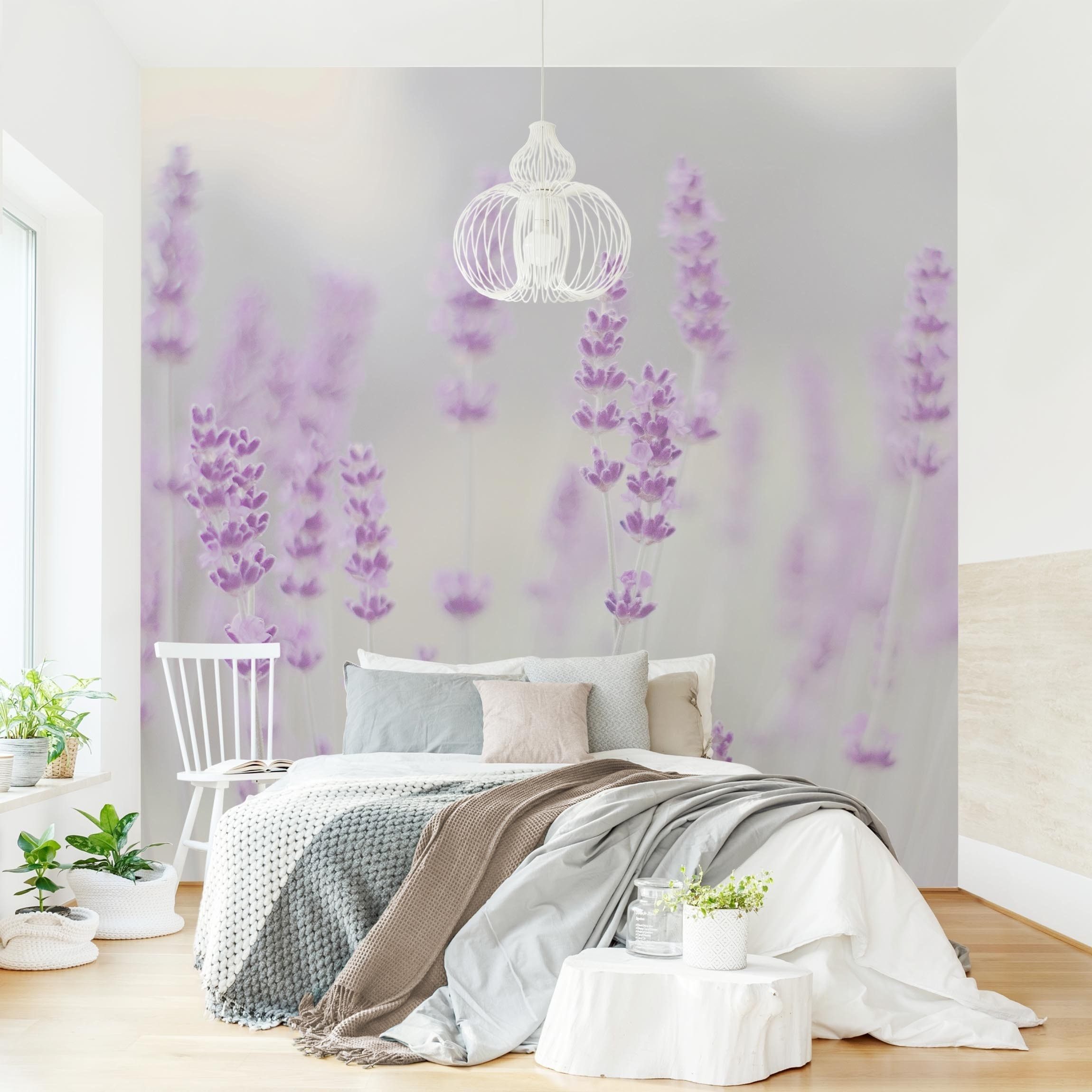 Bilderdepot24 Fototapete Blumen Sommer Lavendelfeld Blumentapete Floral Natur Modern Kunst, Glatt, Matt, (Vliestapete inkl. Kleister oder selbstklebend), Wohnzimmer Schlafzimmer Küche Flur Motivtapete Vliestapete Wandtapete