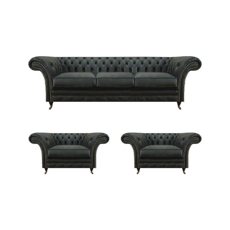 JVmoebel Chesterfield-Sofa Luxus Wohnzimmer Set 3tlg Chesterfield 2x Sessel Dreisitzer Sofa, 3 Teile, Made in Europa
