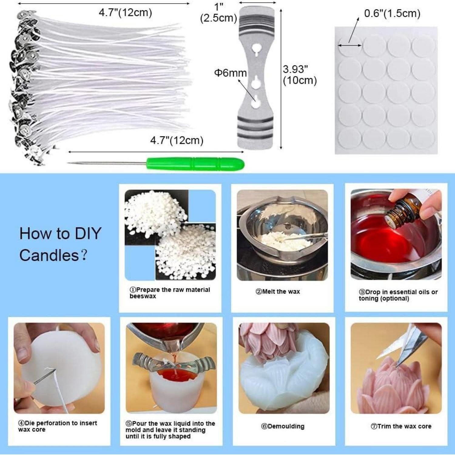 LuxusKollektion Silikonform 6Pcs Silikon DIY Kerzenform Kit 3D Gießformen & Kerzendocht Set