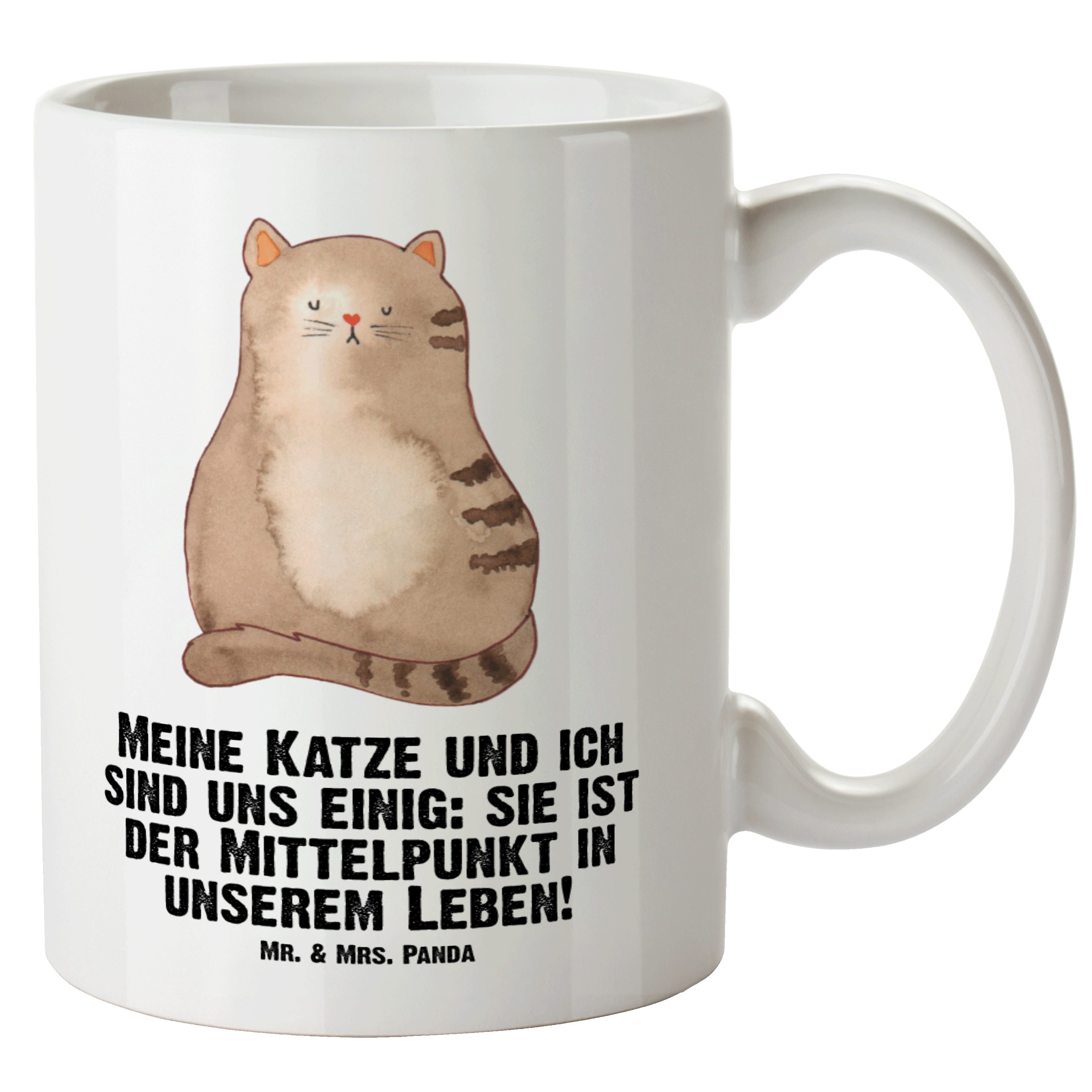 Mr. & Mrs. Panda Tasse Katze sitzend - Weiß - Geschenk, XL Tasse, Große Tasse, Jumbo Tasse, XL Tasse Keramik