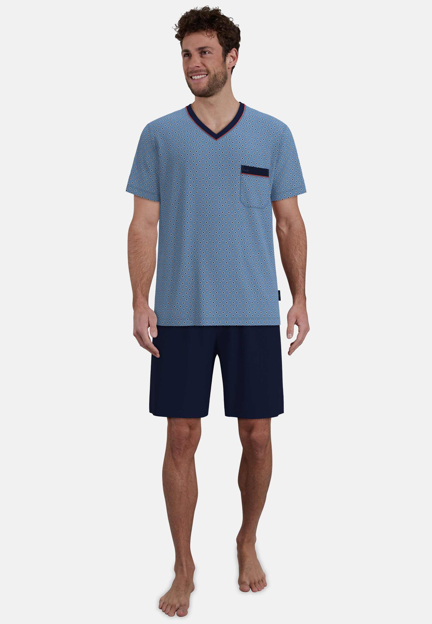 GÖTZBURG Shorty Glasgow gemustert, kurz, V-Ausschnitt, mit Brusttasche, Baumwolle