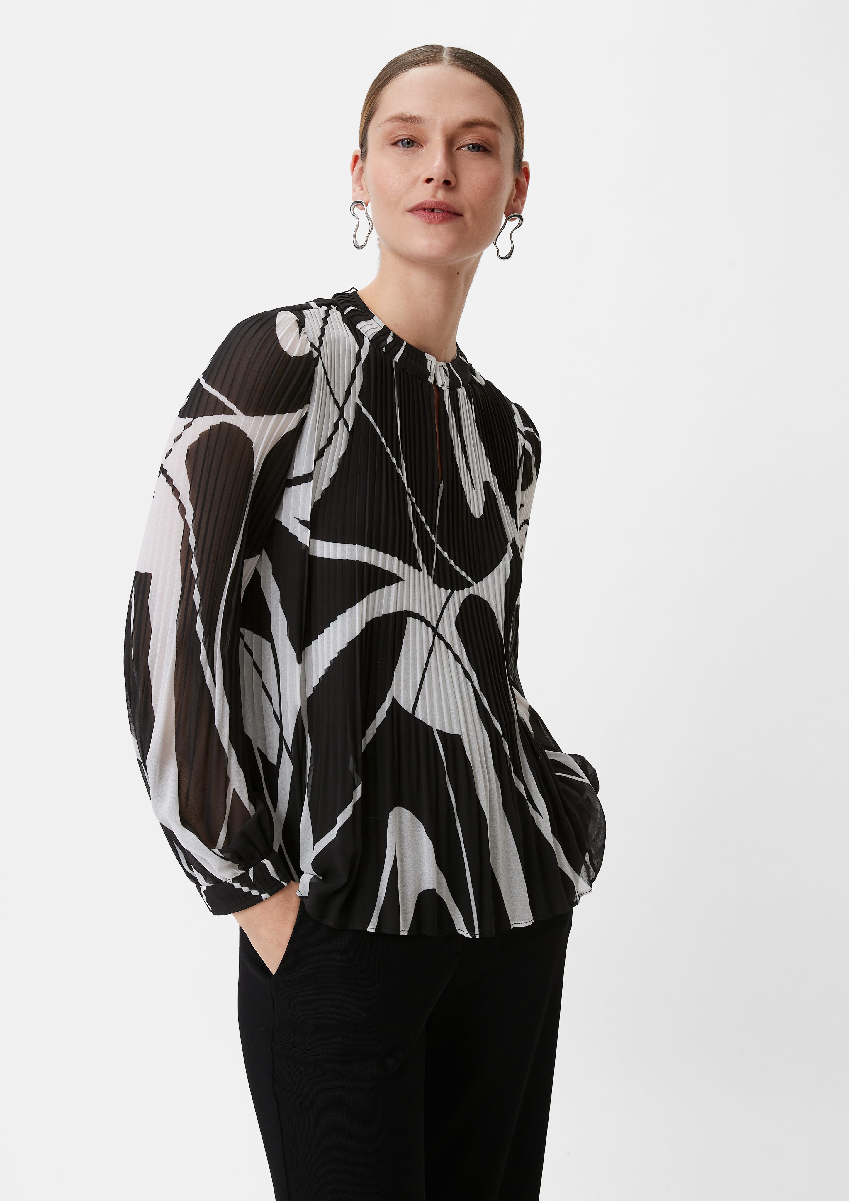 Langarmbluse Bluse mit Plisseefalten