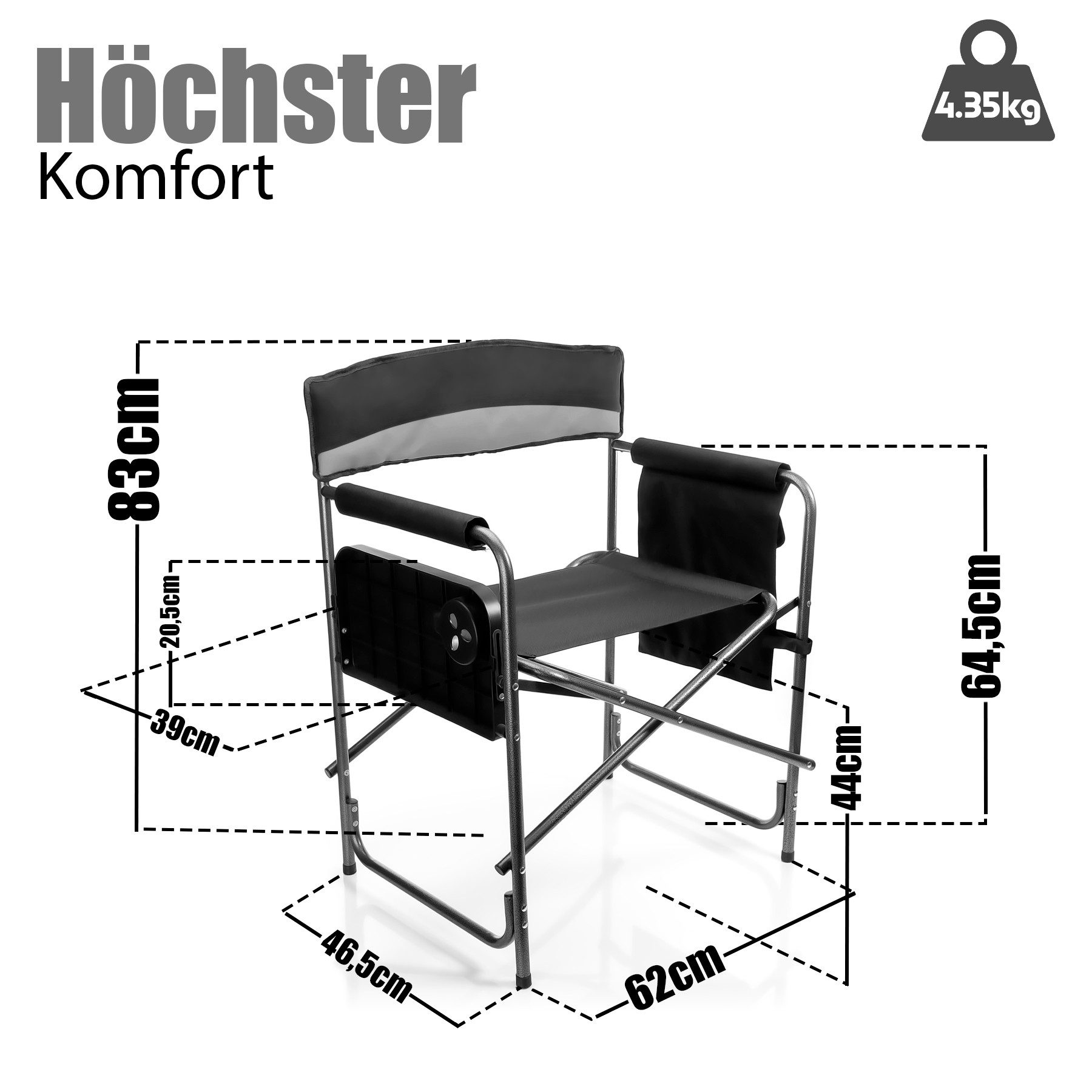 BigDean Campingstuhl Klappstuhl belastbar bis 150kg mit Klapptisch – mit Getränkehalter (Packung, 1 St), 150kg Belastbar, Getränkehalter, Seitentasche