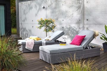 Outdoor Gartenliege RUEGEN, Anthrazit, Grau, B 77 cm, L 197 cm, Aluminium, Kunststoffgeflecht, mit Polsterauflage