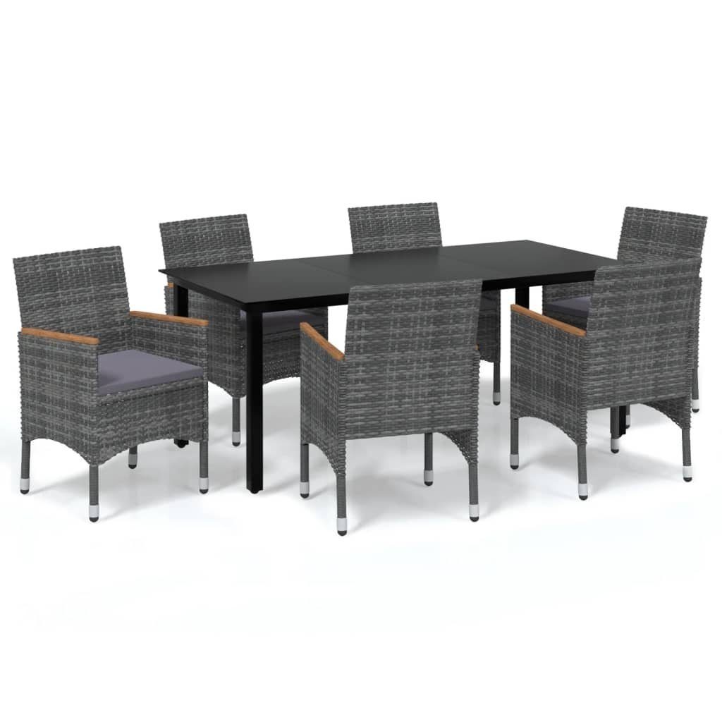 Garten-Essgruppe 7-tlg. Garten-Essgruppe mit Kissen Poly Rattan Grau