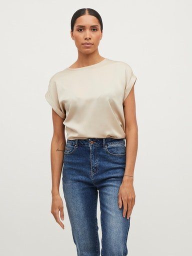 Vila Kurzarmshirt VIELLETTE S/S SATIN TOP - NOOS Satin Optik