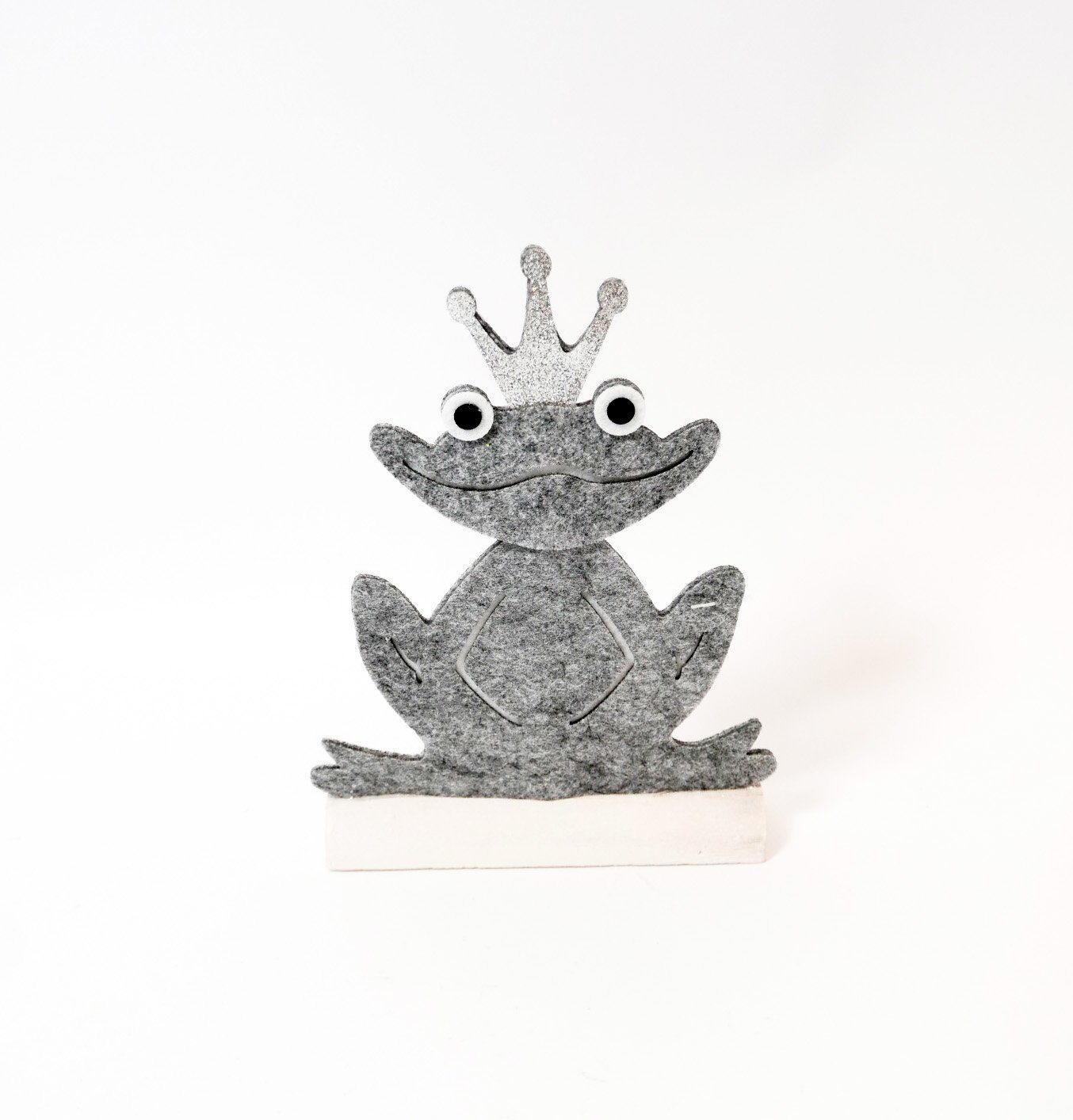 B&S Dekofigur Frosch König grau aus Filz H 22