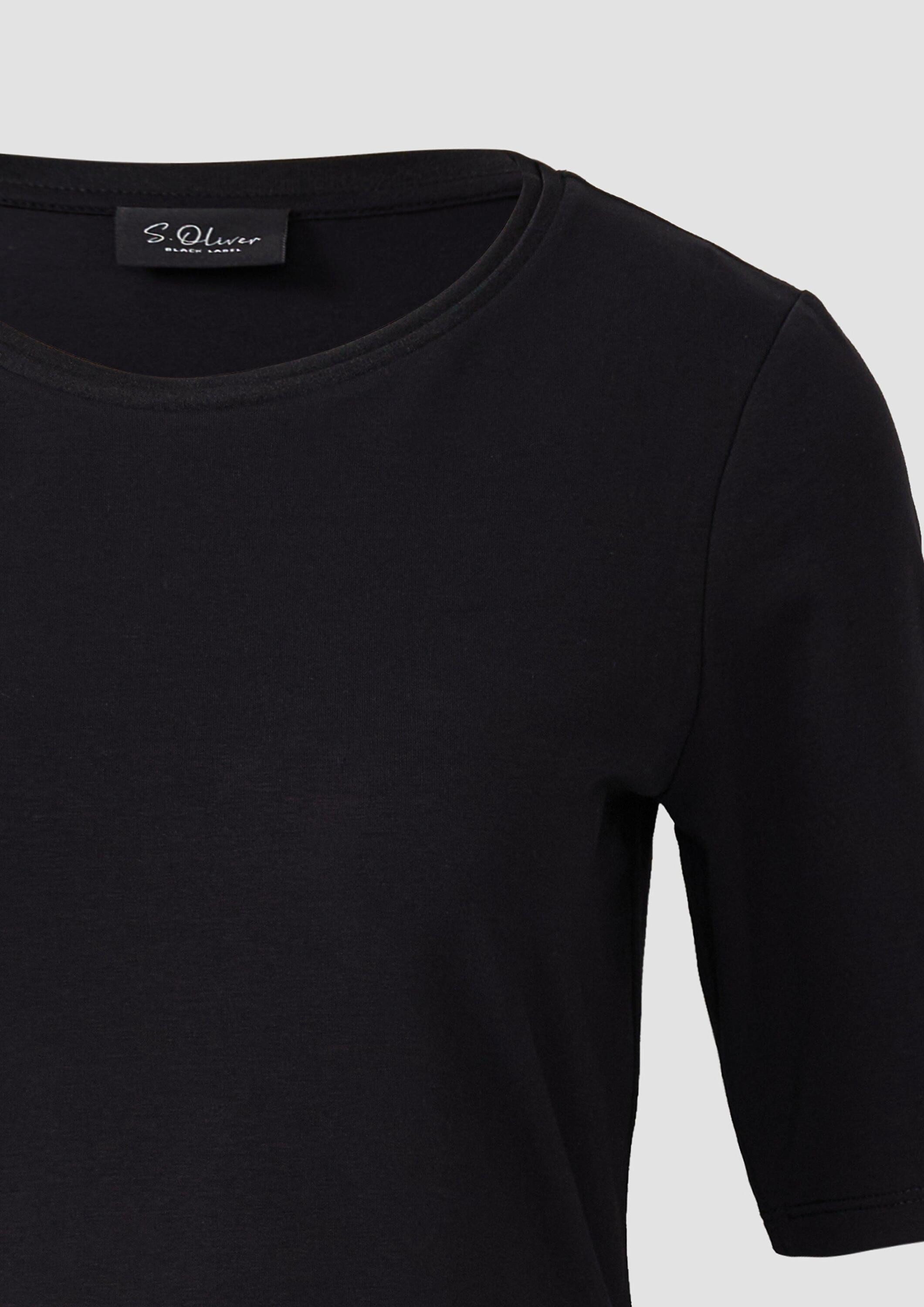 s.Oliver Kurzarmshirt T-Shirt T-Shirt aus Baumwollmix mit Satindetail am Ausschnitt