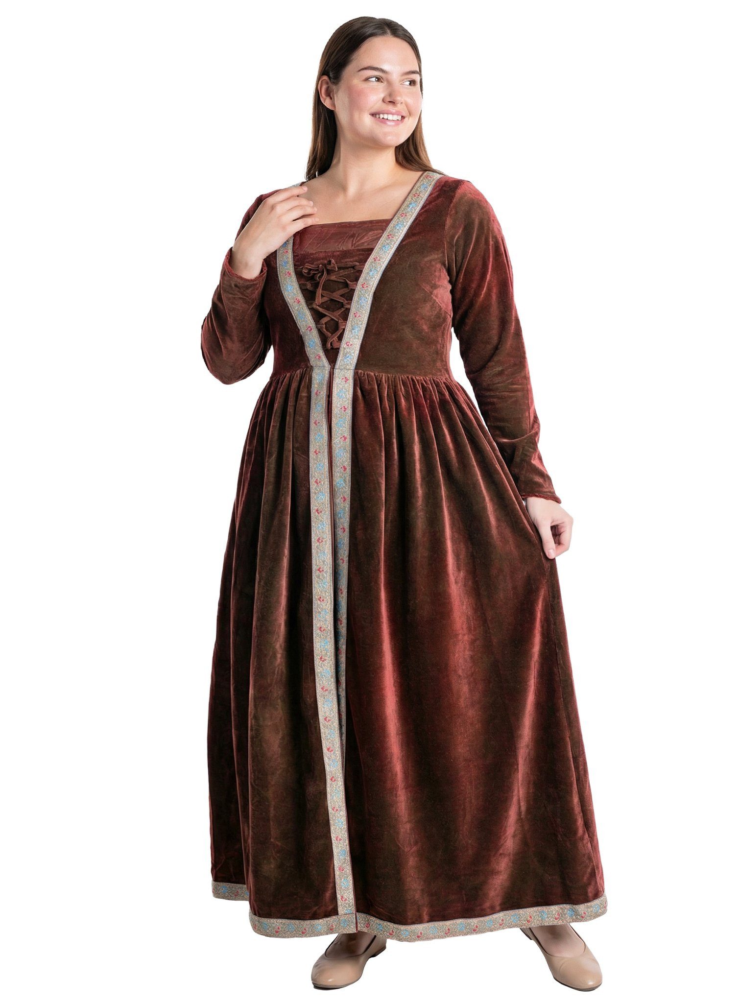 Metamorph Hexen-Kostüm Zauberin Samtkleid rotbraun, Hochwertige und authentische Mittelalterkleidung zu unschlagbar günst
