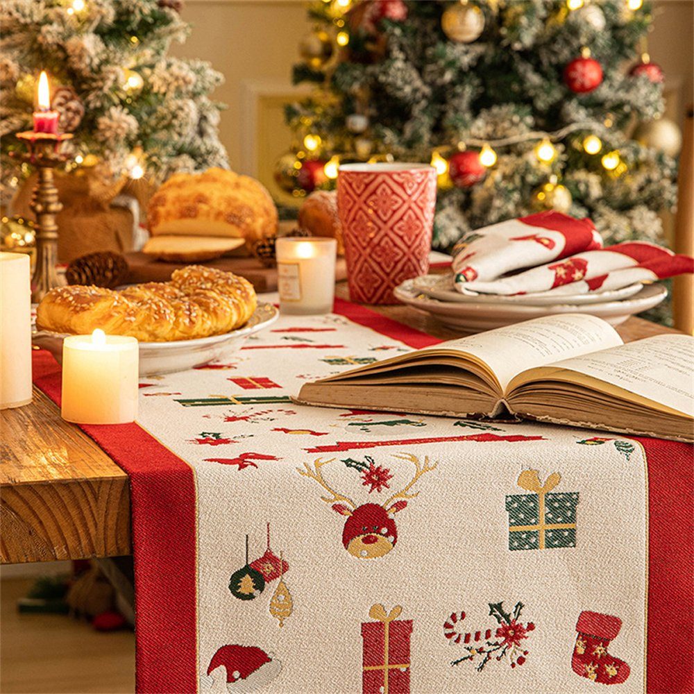 Rouemi Tischband Weihnachten Tischdecken, Weihnachten 35×180cm, gestickte 35×200cm Schneemann Tischdecken
