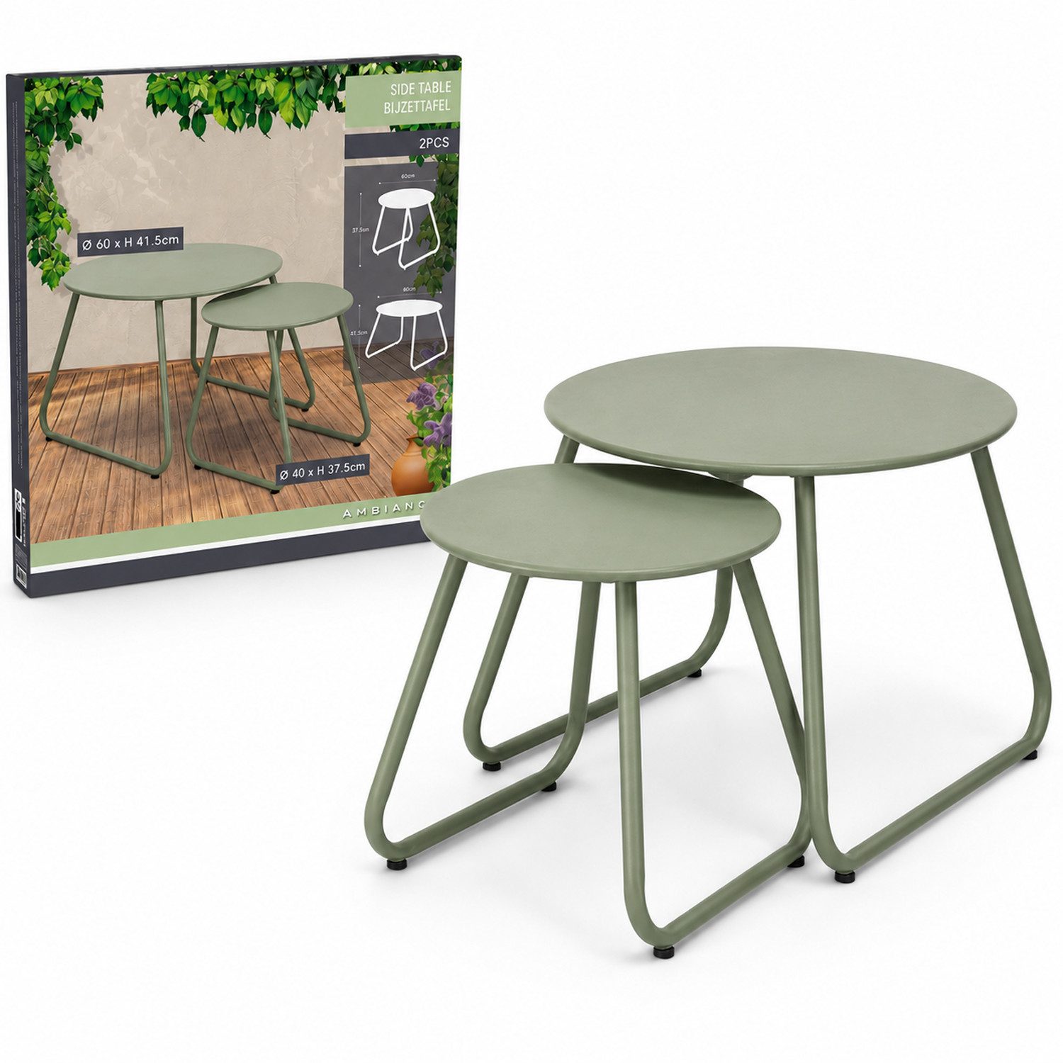 Mojawo Küchentisch 2-teiliges Beistelltisch-Set, Grün, ineinander stellbar, Ø 60/40 cm