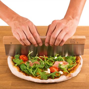 Blumtal Pizzaschneider Premium Wiegemesser, 32cm Edelstahlklinge, 1,2mm Klingenstärke, Ergonomischer Holzgriff