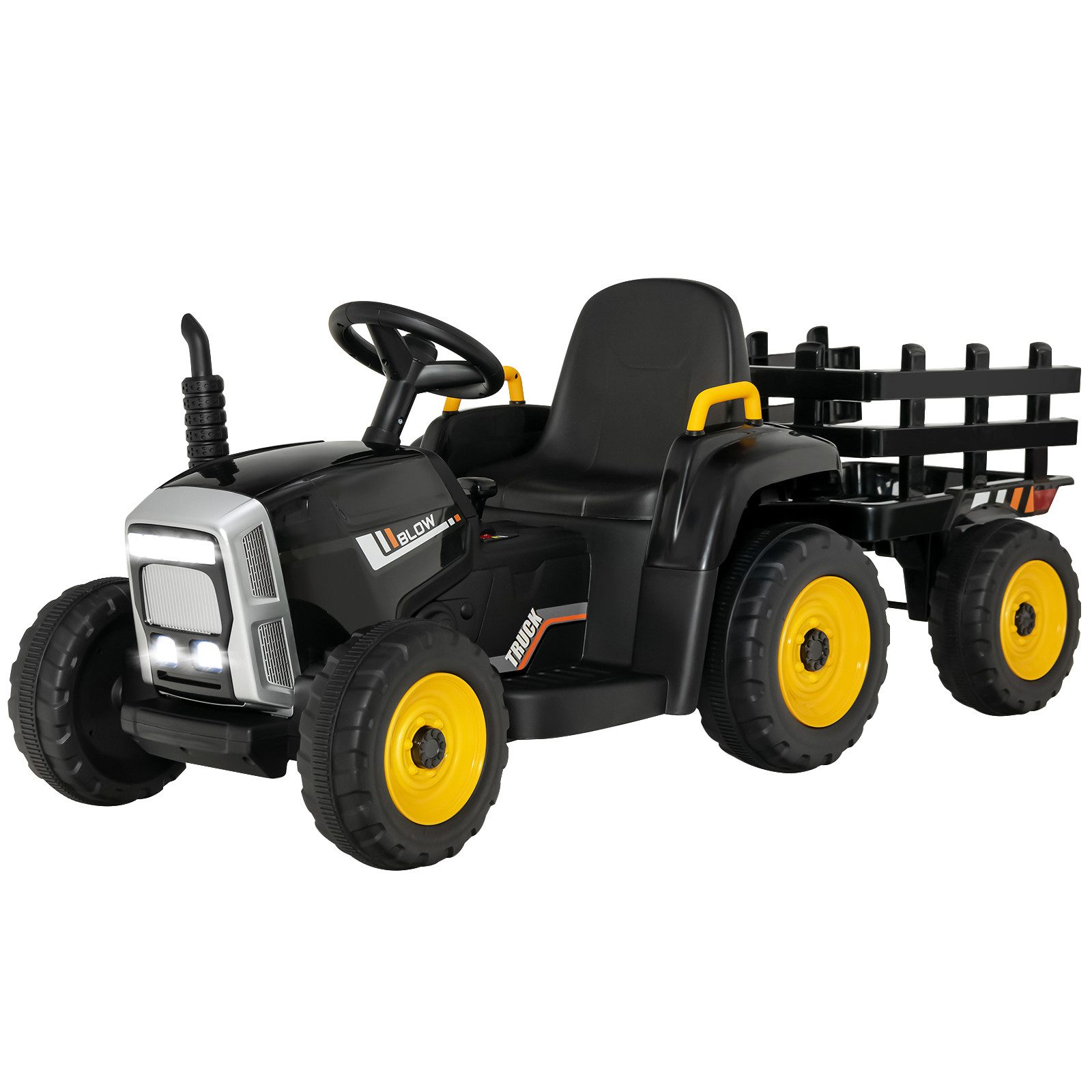 COSTWAY Elektro-Kindertraktor Aufsitztraktor, mit USB & abnehmbarem Anhänger