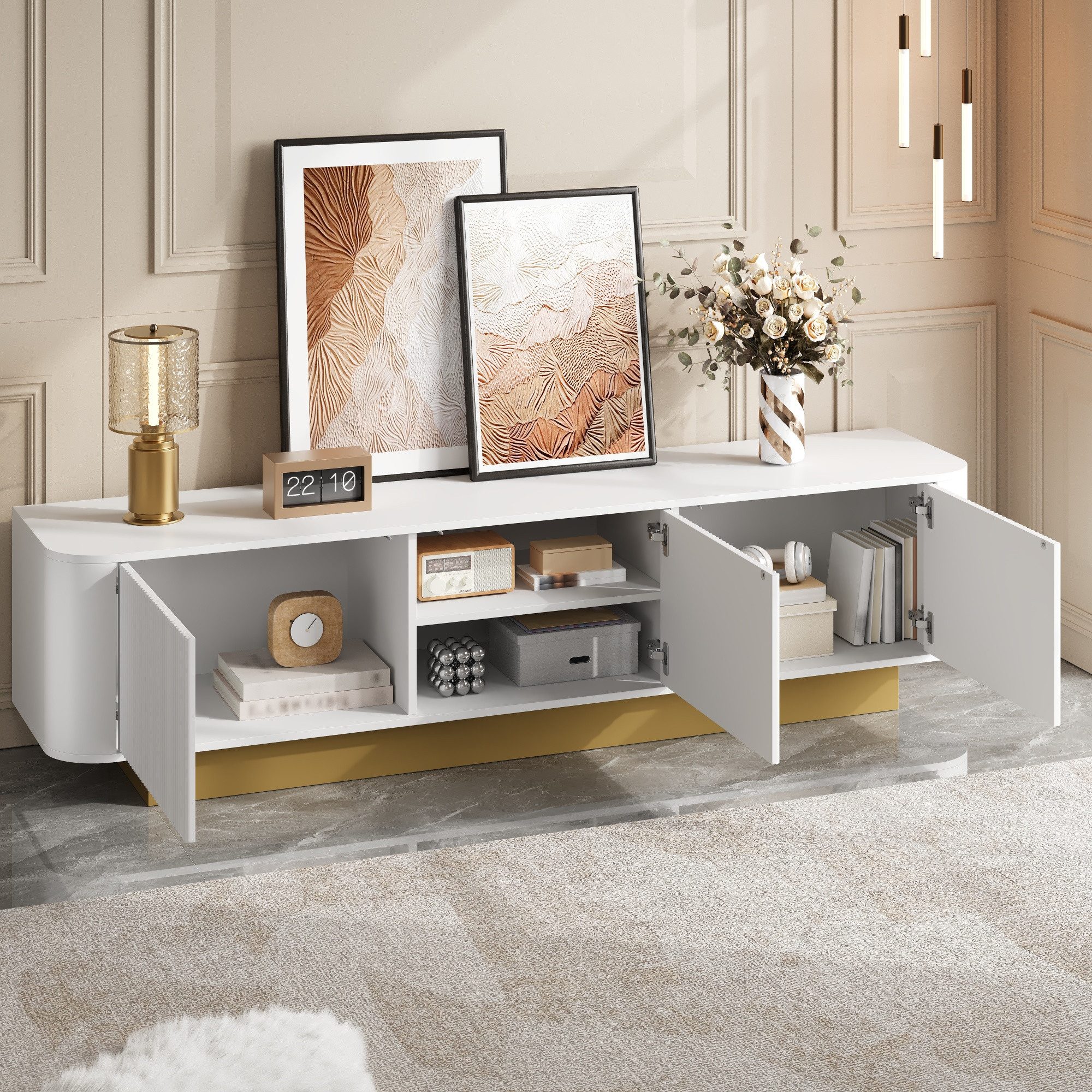 Merax Lowboard (1 St., 170 × 40,5 × 47 cm), TV-Schrank mit Stauraum, 3 Schranktüren & strukturierter Front