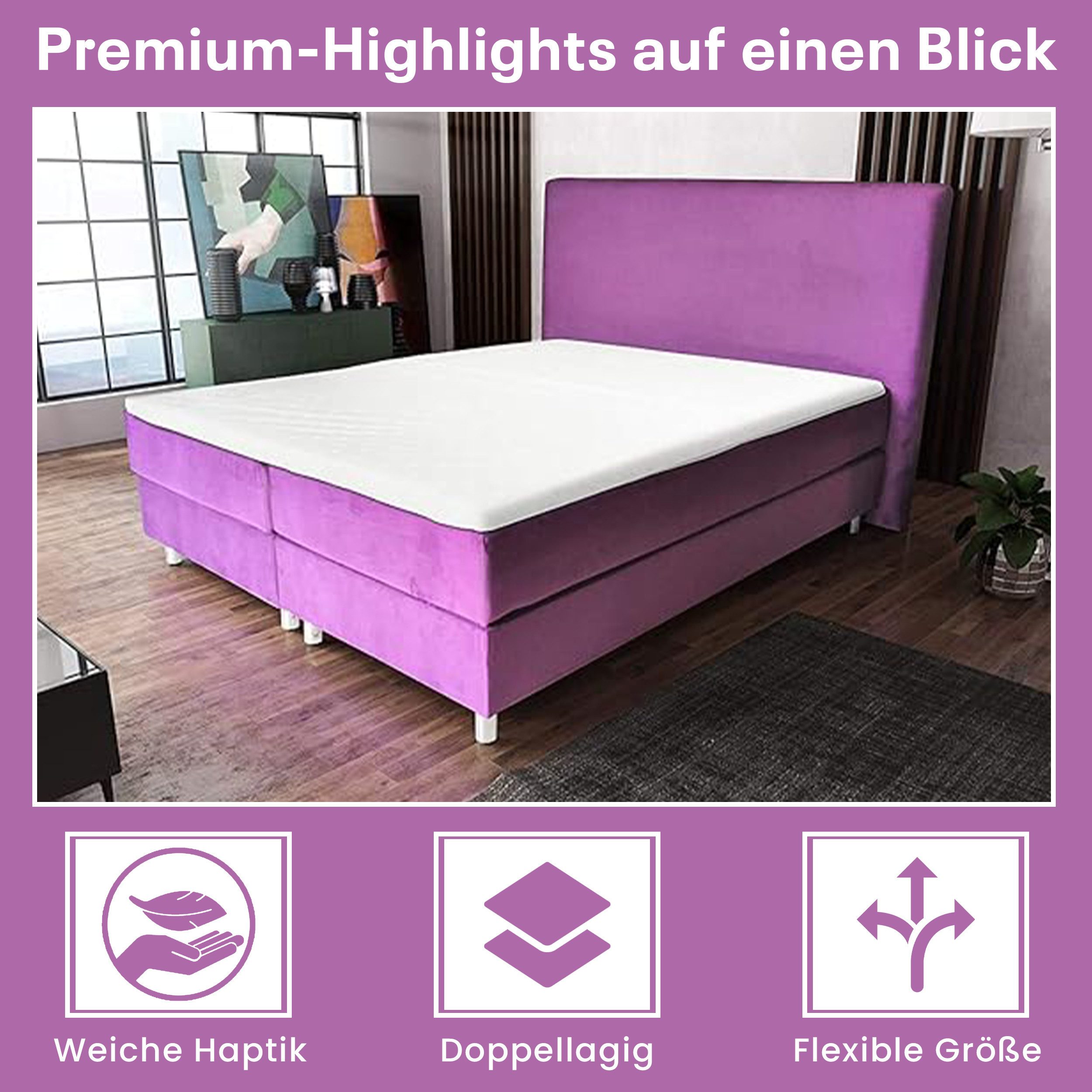Best for Home Boxspringbett Amelia Polsterbett mit 7-Zonen-Taschenfederkernmatratze und Topper (Komplettset (Boxspringbett inkl. Matratze & Topper), 4-St., 140x200 160x200 180x200 200x200 cm), Handwerksqualität,TOP- Preis-Leistungs-Verhältnis