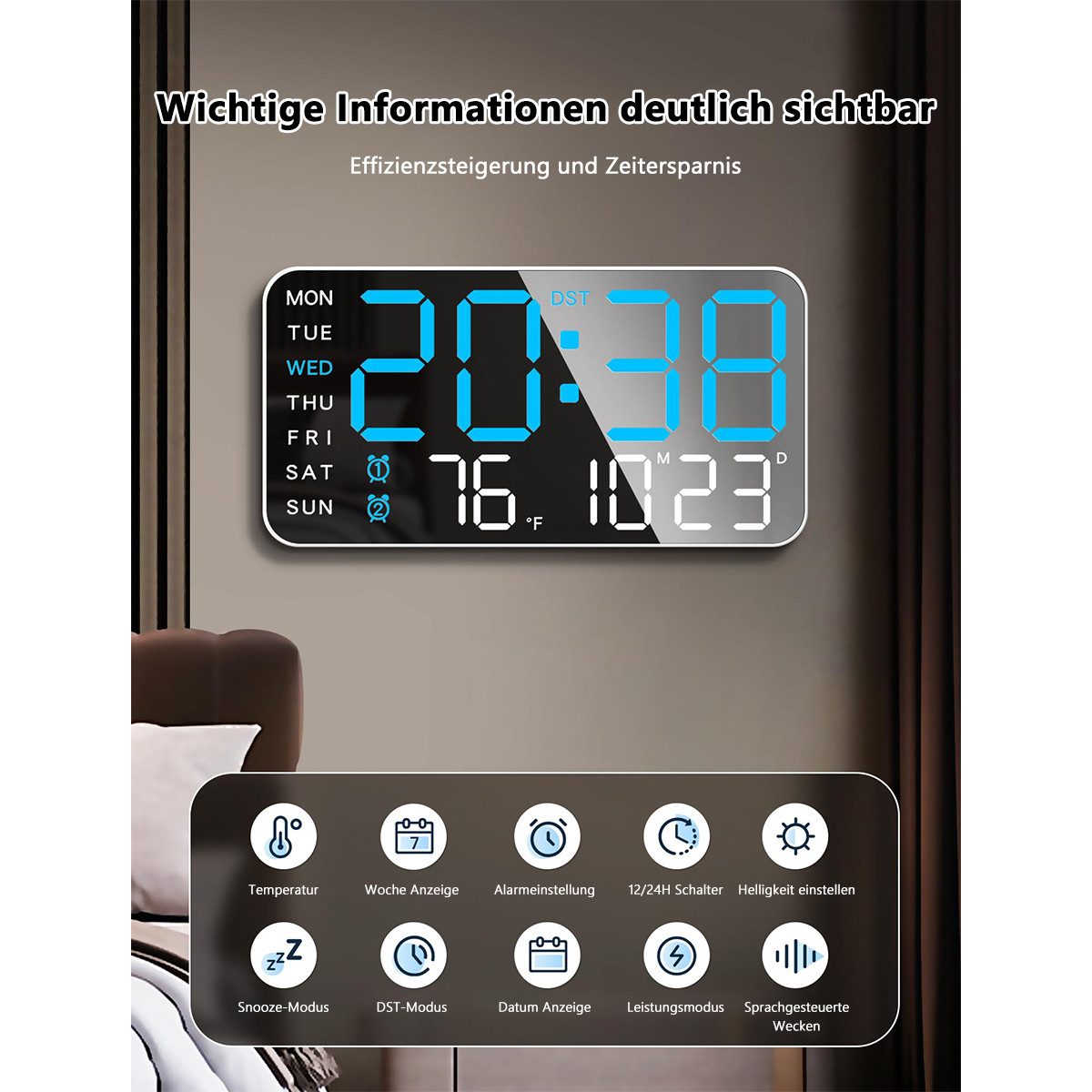 DOPWii Uhr 9,5'' Große Digitale Wanduhr, LED Wecker mit Großen Ziffern, Dat günstig online kaufen
