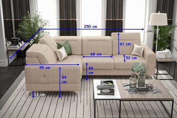 Möbel für Dich Ecksofa Polsterecke Malibu, mit verstellbaren Kopfstützen, mit Schlaffunktion, mit Bettkasten