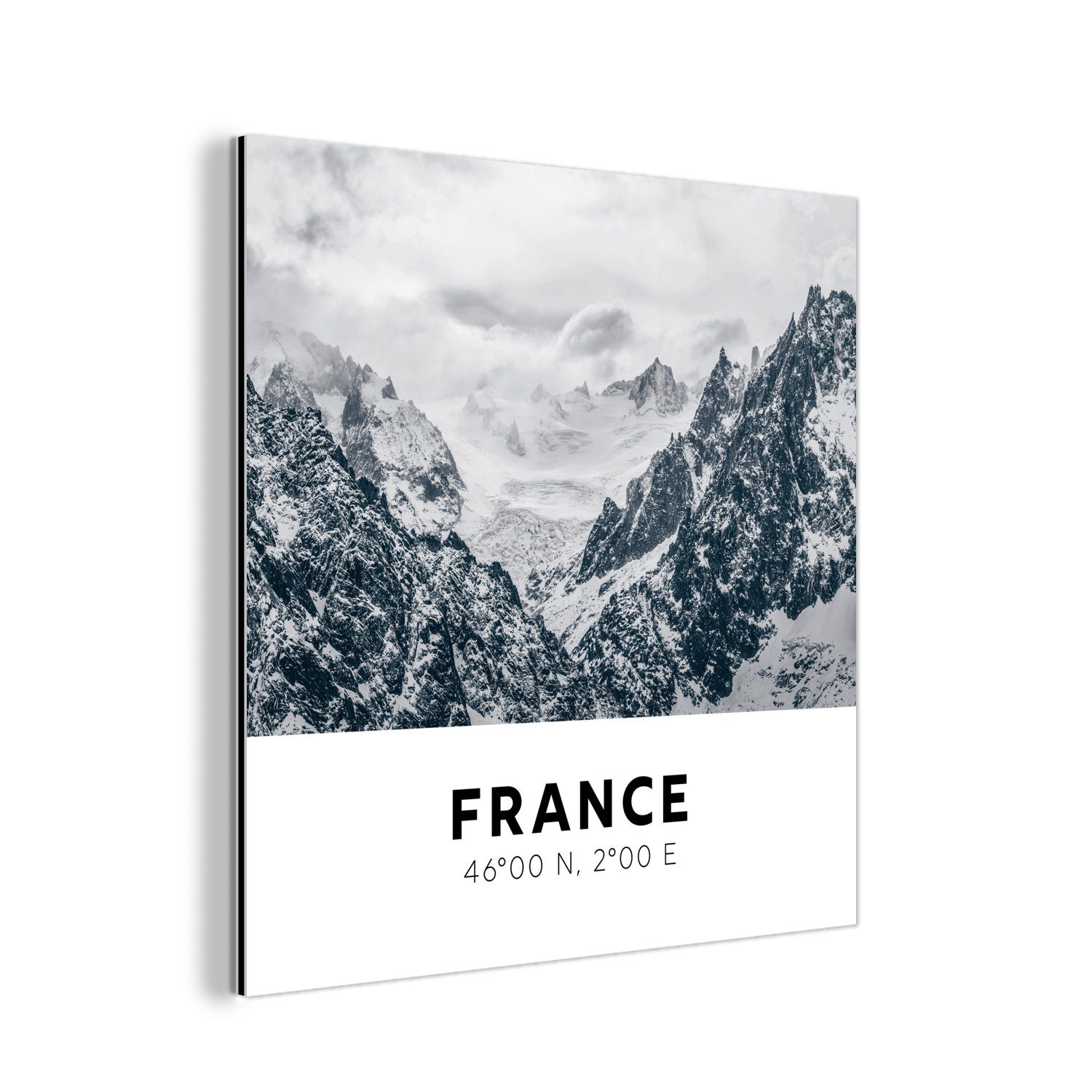 MuchoWow Metallbild Frankreich - Alpen - Schnee, (1 St), Alu-Dibond-Druck, Gemälde aus Metall, Aluminium deko