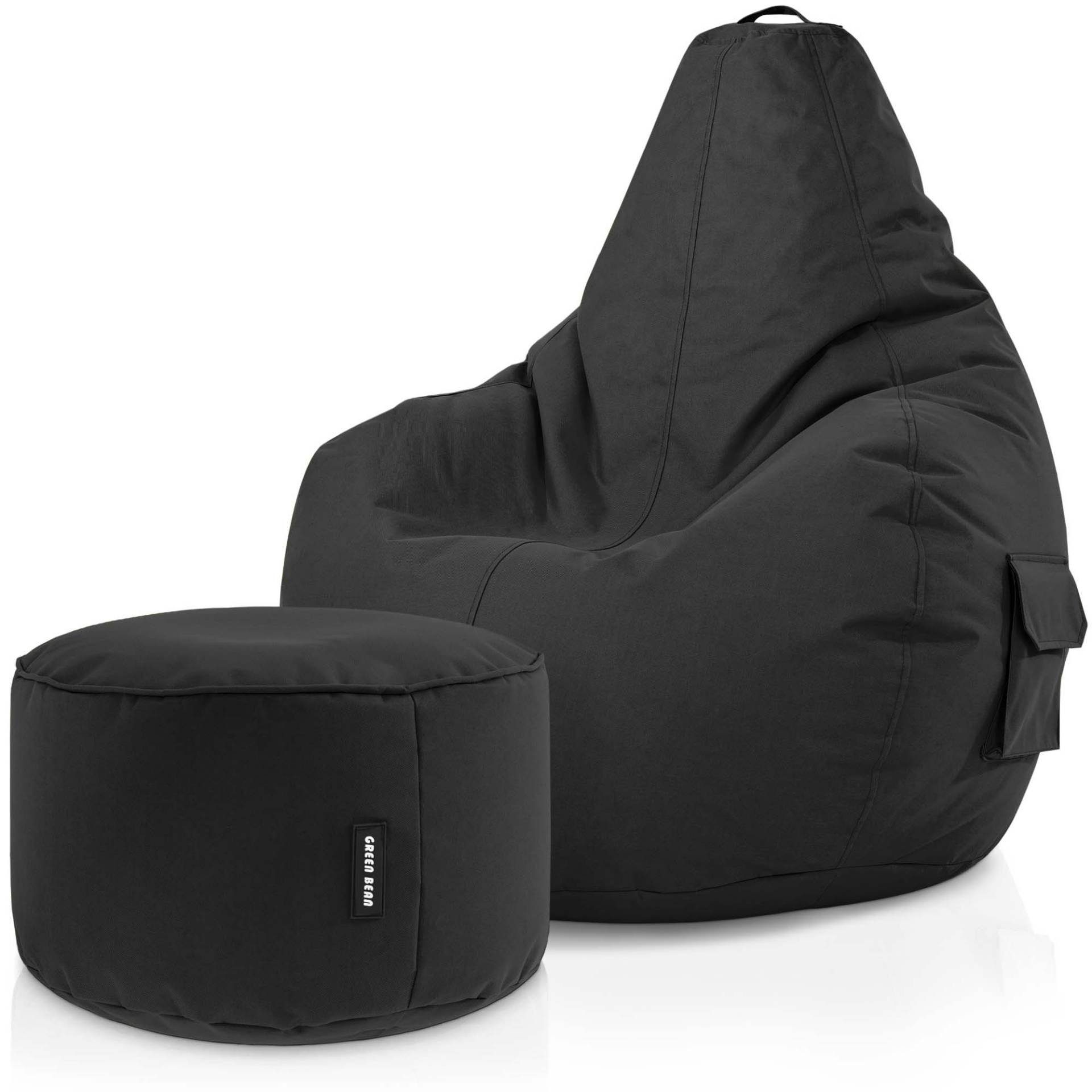 Green Bean Gaming Chair Cozy + Stay, Set Sitzsack mit Sitzhocker, Sitzkissen, Relax-Sessel Schwarz