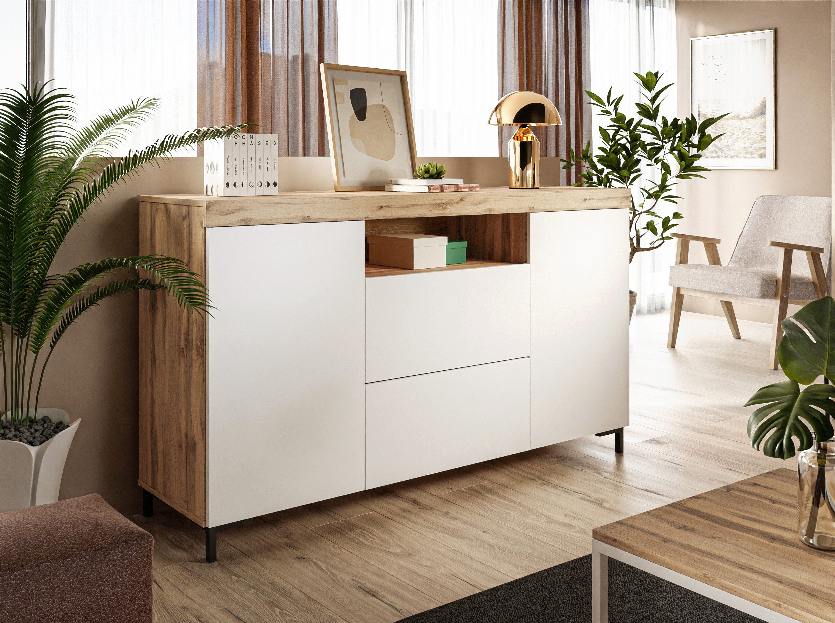Lookway Kommode Yoshi mit Beinen und Schubladen im Industrial Design, Breite: 164 cm
