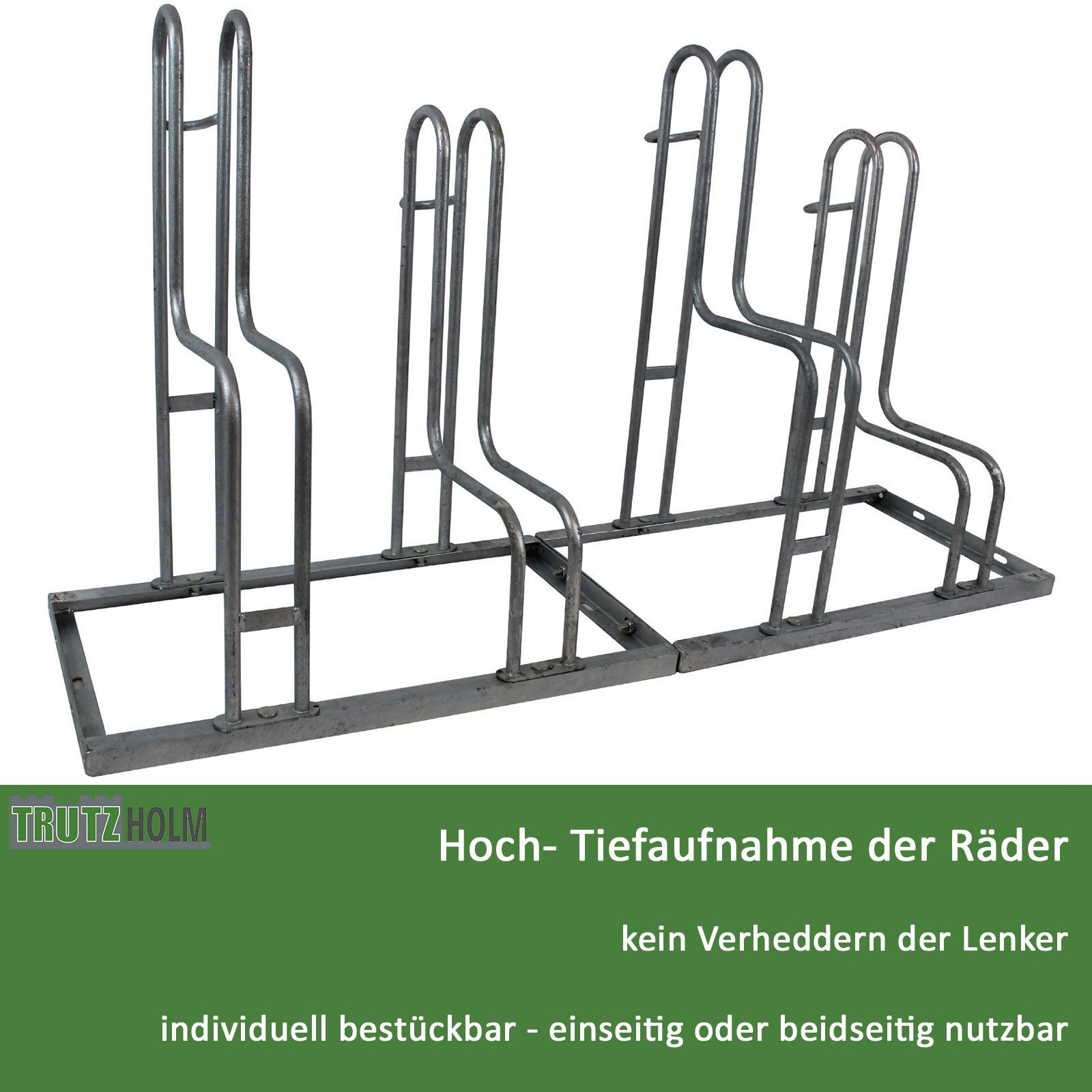 TRUTZHOLM Fahrradständer für 4 Fahrräder feuerverzinkter Stahl höhenversetzt 140 x 75,5 cm (Set, 2-St), platzsparend