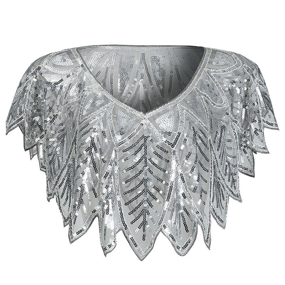Dekorative Schal 1920er Damenschal, Pailletten-Schal, Vintage-Schal für Damen, (1-St), Gatsby-Party-Kostüm der 20er Jahre für Frauen Silber