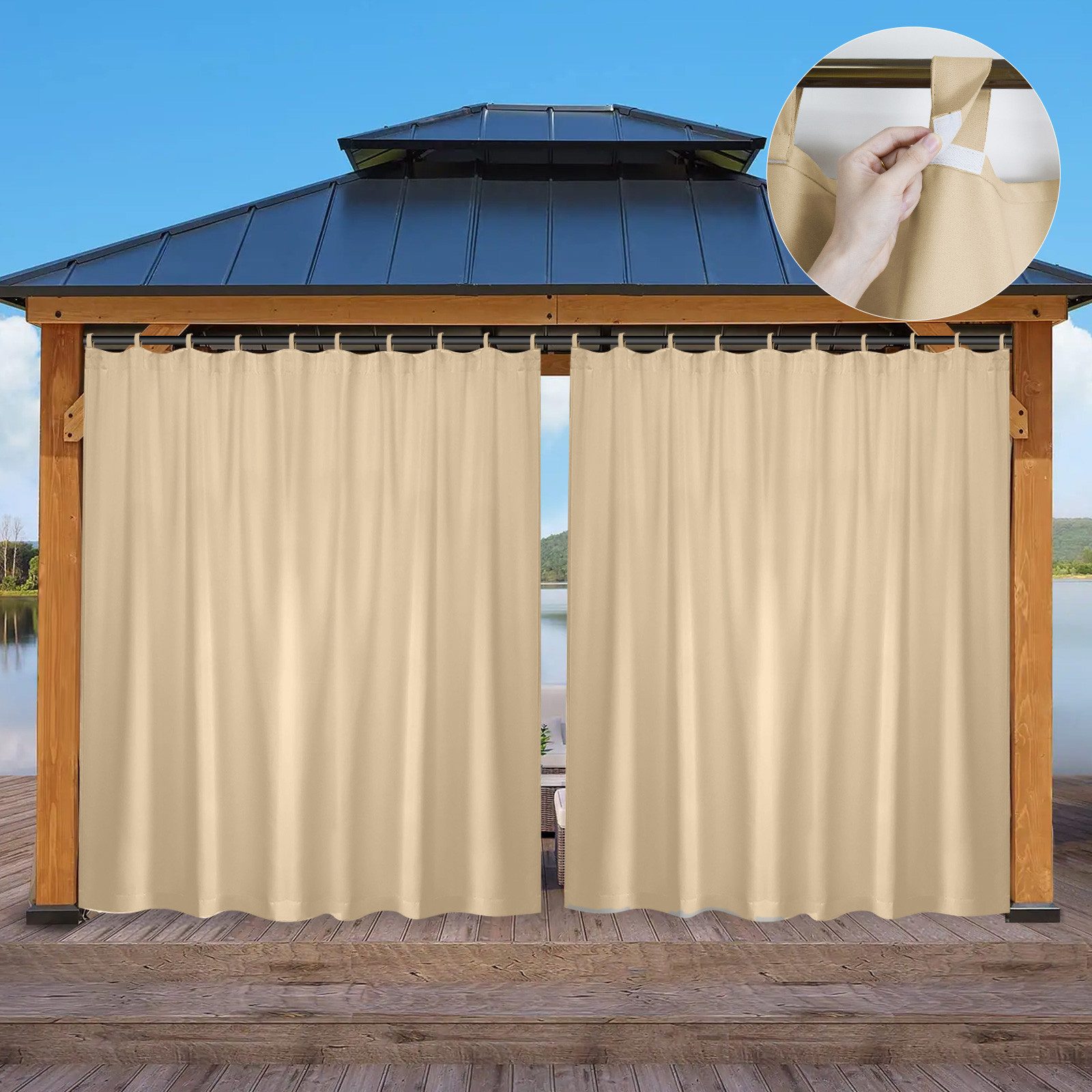 Jibenhome Gardine Vorhang Outdoor Gardinen mit Abnehmbaren Schlaufen (1 St), verdunkelnd, Wasserdicht